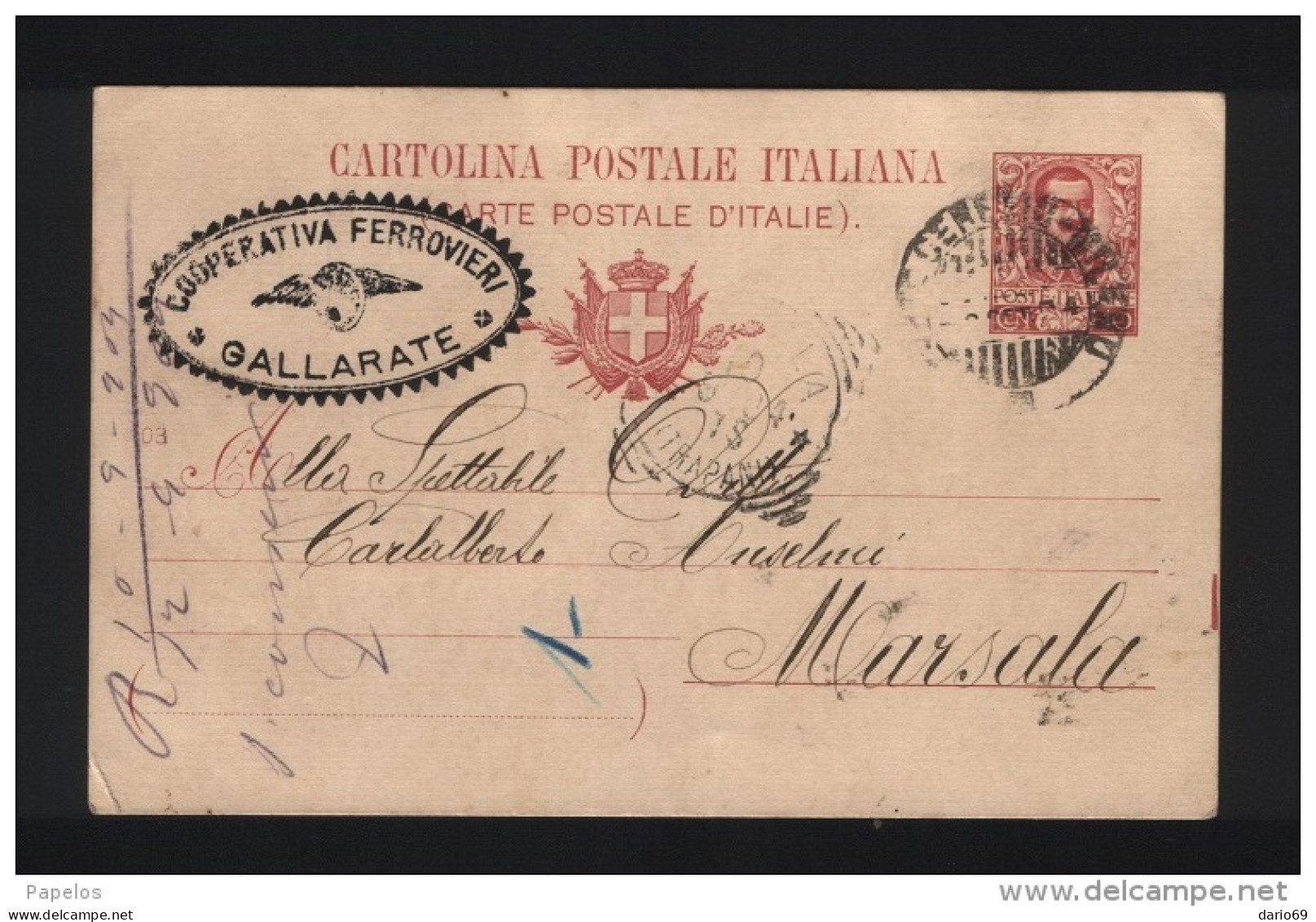 1904  CARTOLINA   CON ANNULLO COOPERATIVA FERROVIERI GALLARATE - Interi Postali