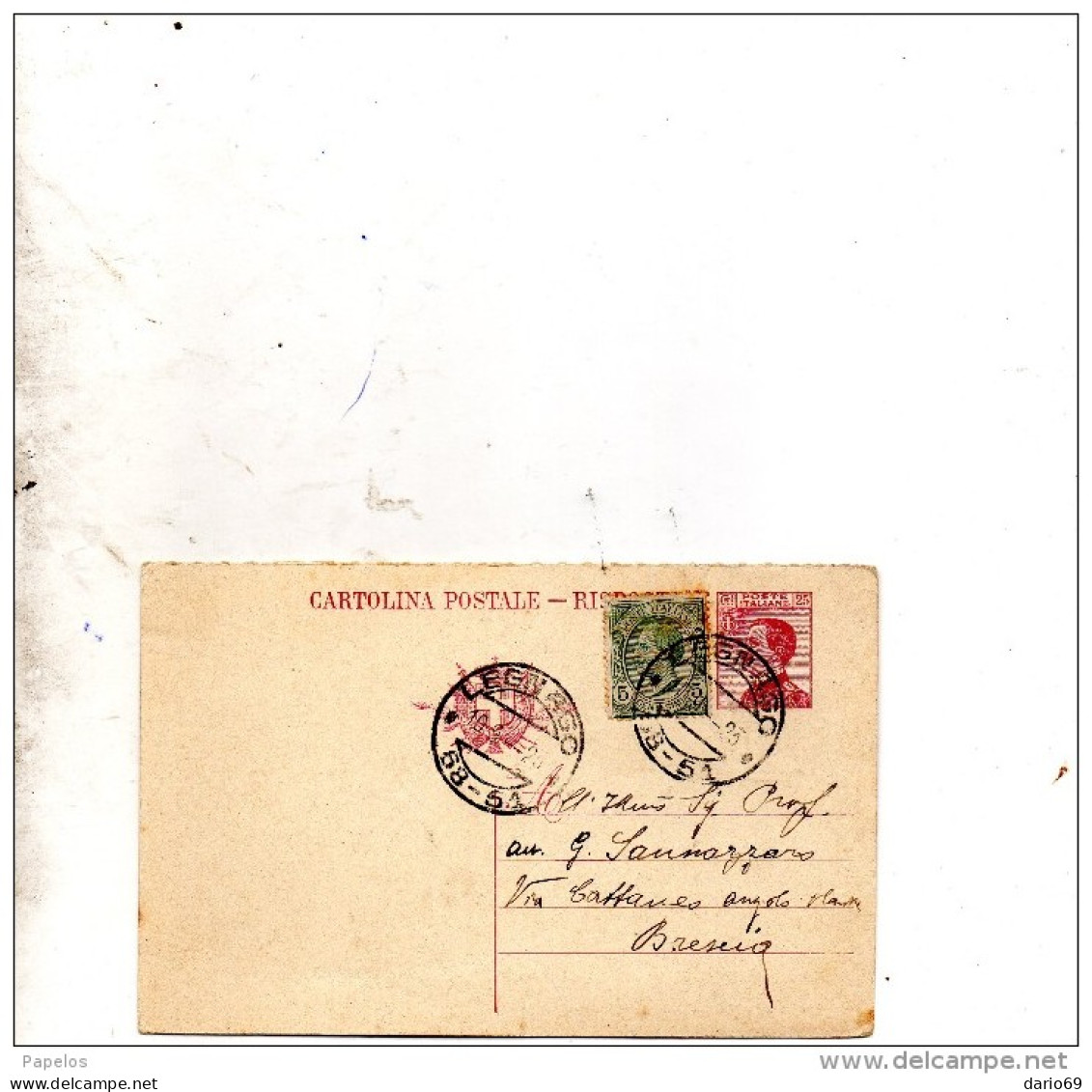 1923  CARTOLINA  CON ANNULLO LEGNAGO    VERONA - Stamped Stationery
