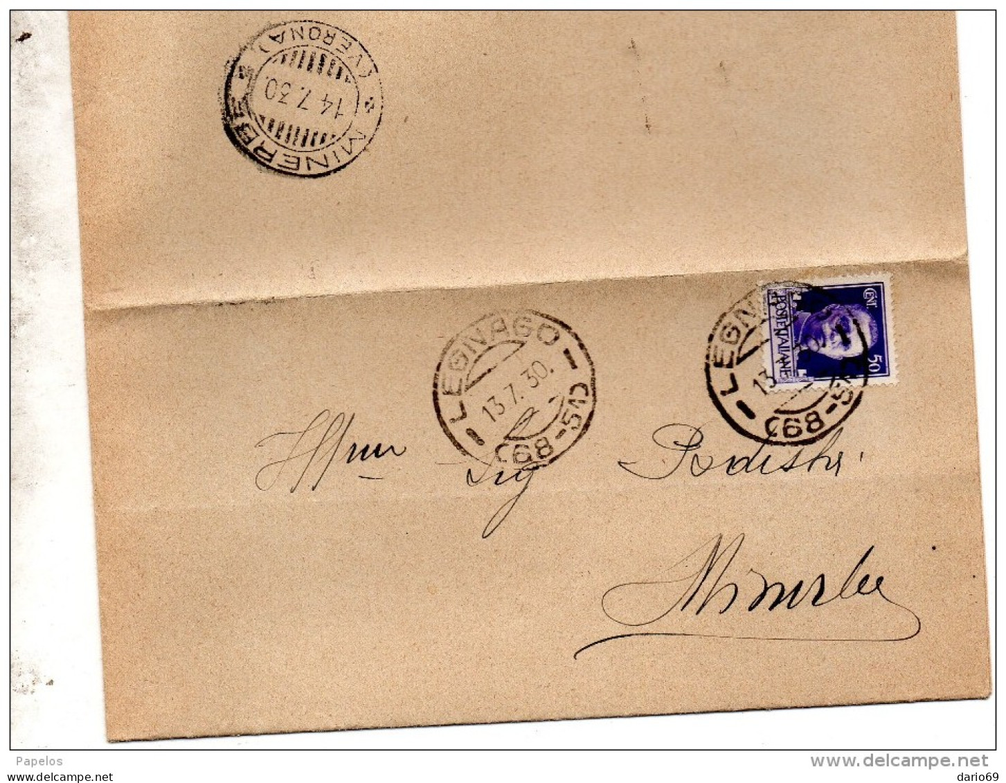 1930 LETTERA  CON ANNULLO LEGNAGO    VERONA + MINERBE - Entero Postal