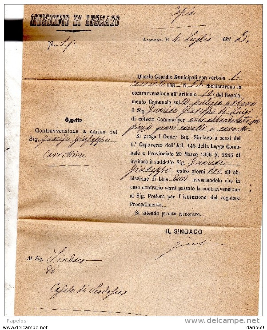 1882 LETTERA  CON ANNULLO NUMERALE LEGNAGO    VERONA - Marcophilia