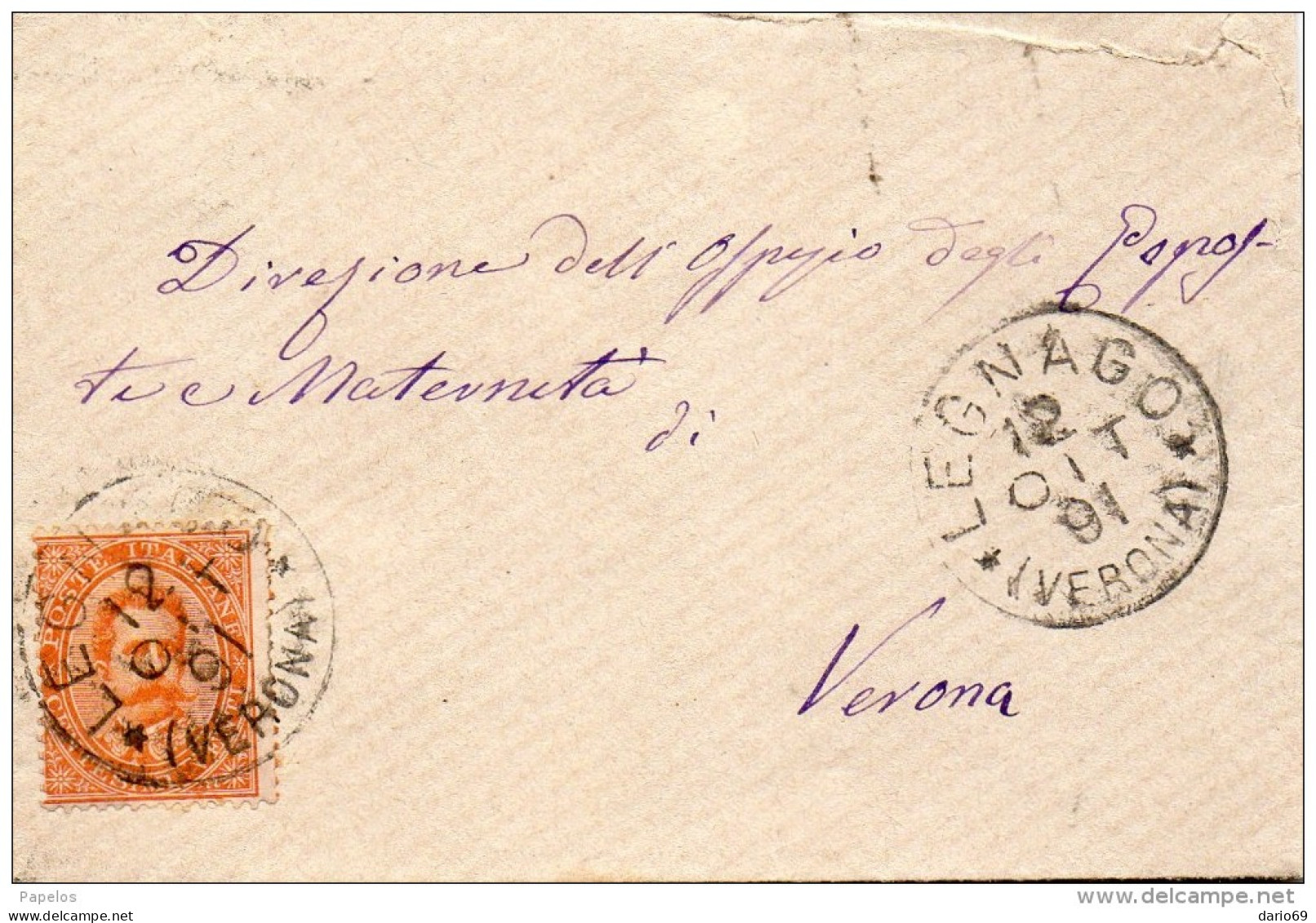 1891  LETTERA CON ANNULLO LEGNAGO VERONA - Marcophilia