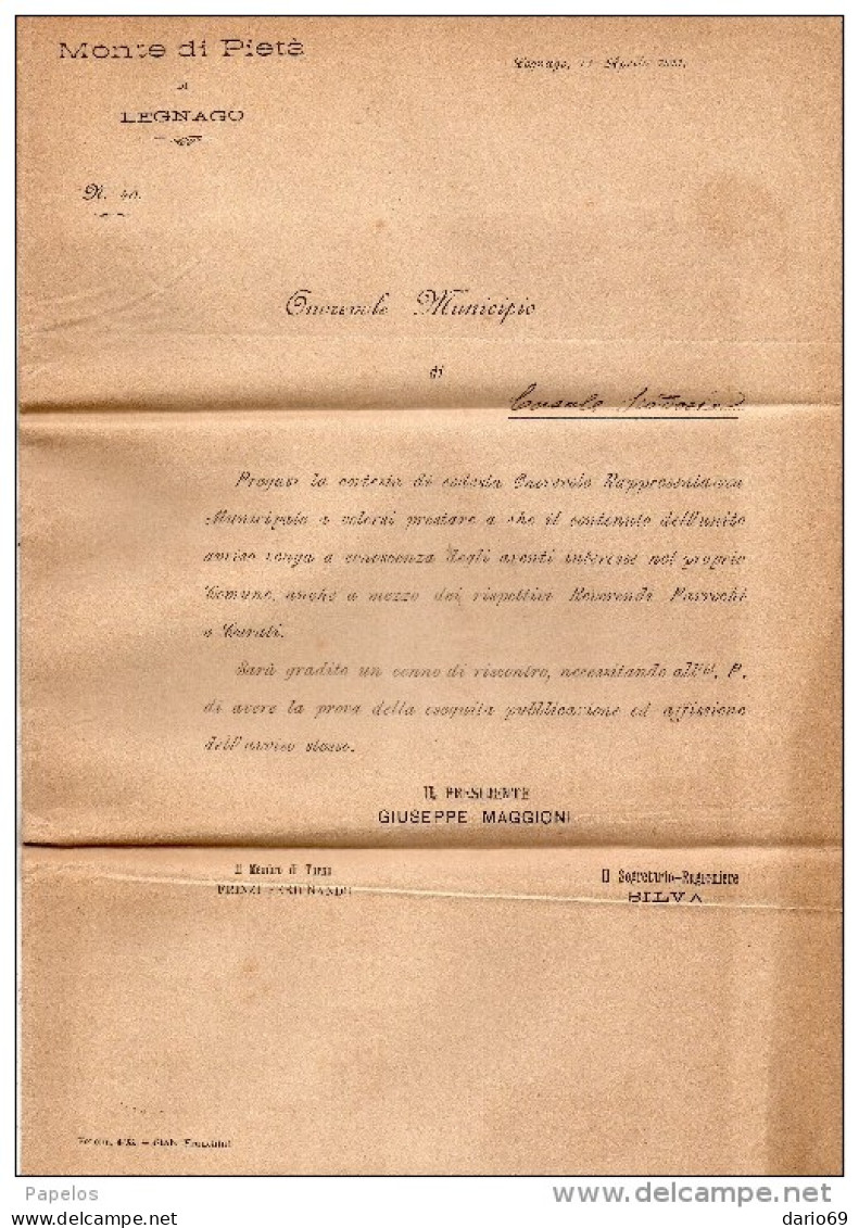 1893  LETTERA CON ANNULLO LEGNAGO VERONA - Marcophilia