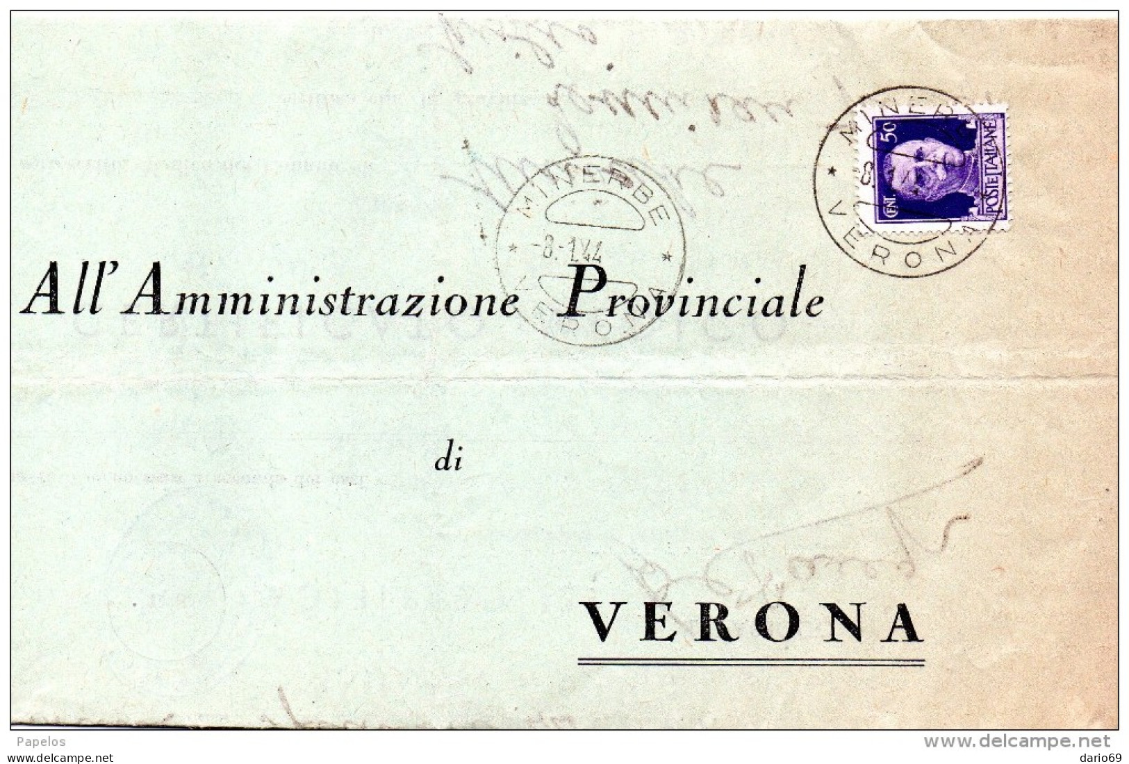 1944  LETTERA CON ANNULLO MINERBE  VERONA - Storia Postale