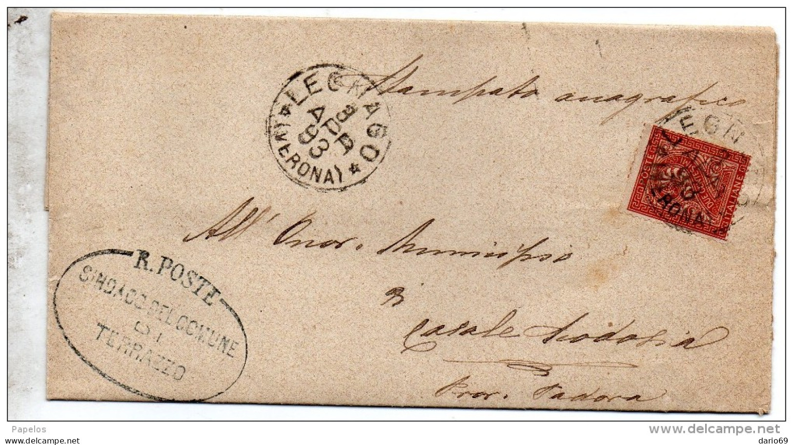 1893  LETTERA CON ANNULLO LEGNAGO VERONA + COMUNALE TERRAZZO - Poststempel