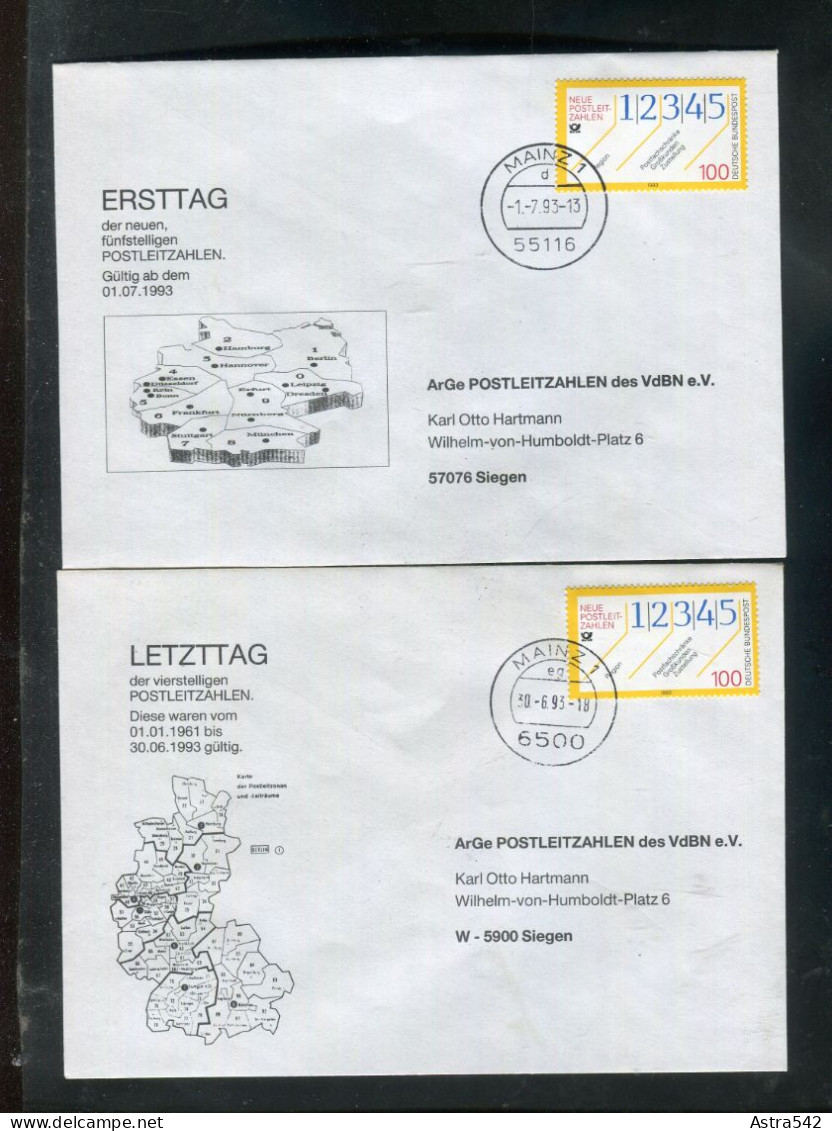 "BUNDESREPUBLIK DEUTSCHLAND" 1993, 2 Sonderbriefe Ersttag/Letzttag "neue/alte Postleitzahlen" Je Stempel "MAINZ" (A1218) - Covers & Documents