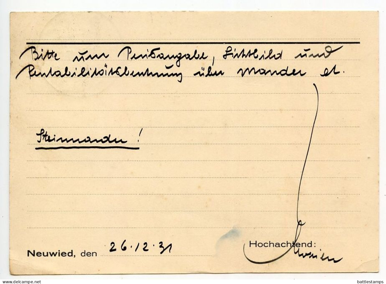 Germany 1931 Postcard; Neuwied A. Rhein - Peter Weiler, Technisches Büro Und Baugeschäft; 8pf. Friedrich Ebert - Covers & Documents