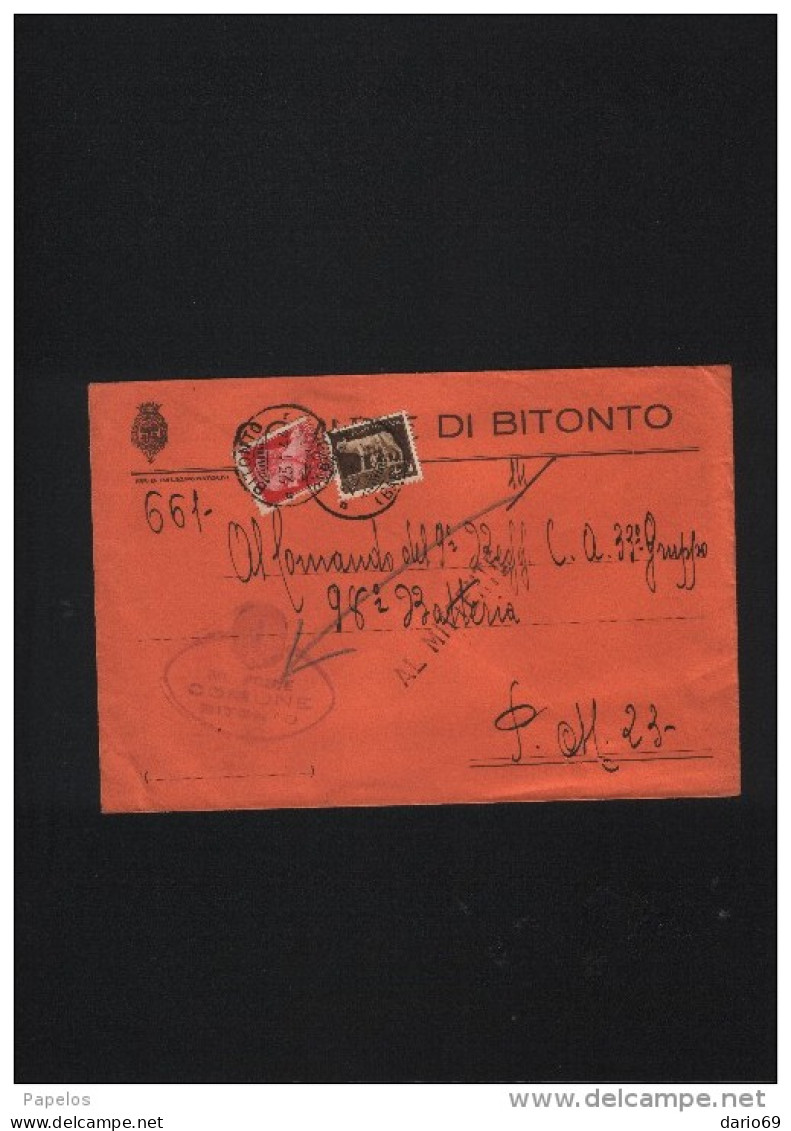 1944 LETTERA  CON ANNULLO  BITONTO  BARI - Marcophilie