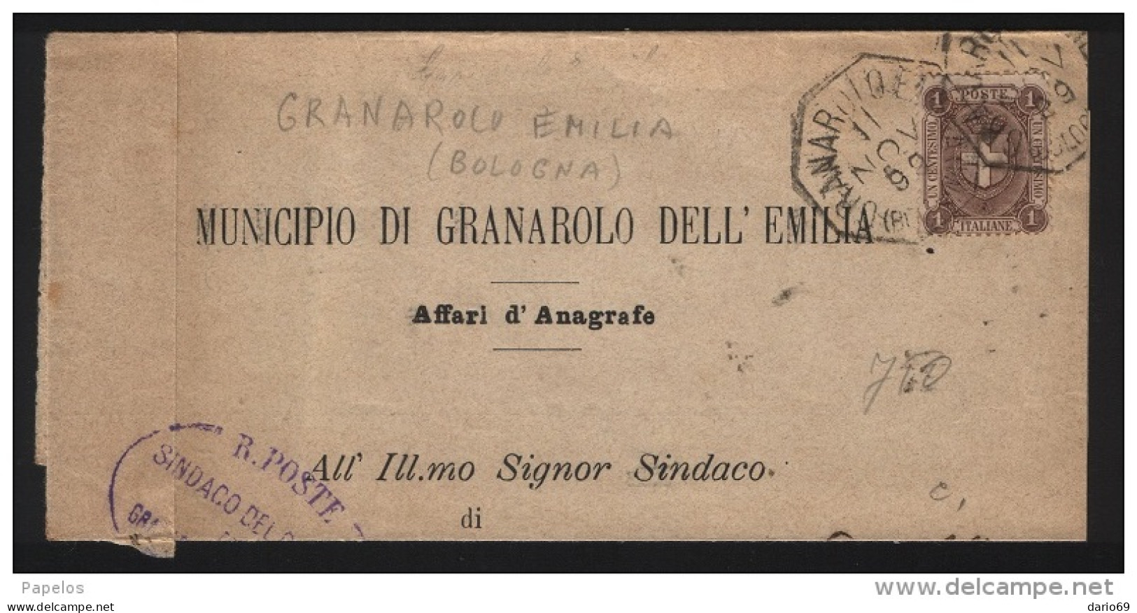 1899  LETTERA CON ANNULLO  GRANAROLO DELL'EMILIA BOLOGNA - Marcophilie