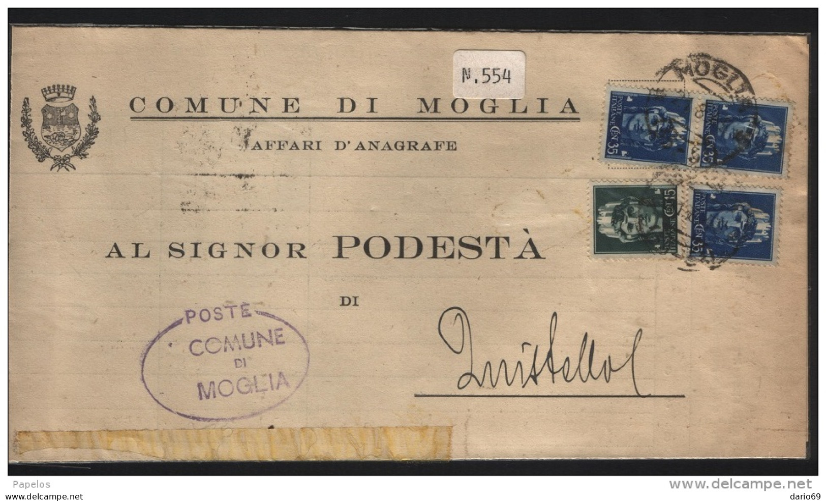 1945  LETTERA  CON ANNULLO MOGLIA MANTOVA - Marcophilia