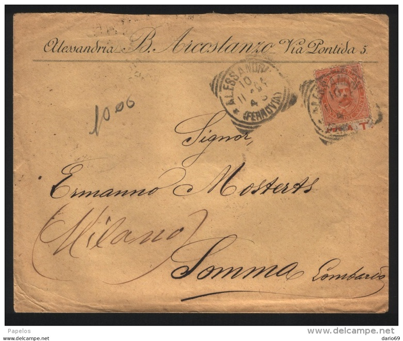 1894  LETTERA   CON ANNULLO ALESSANDRIA - Marcophilie