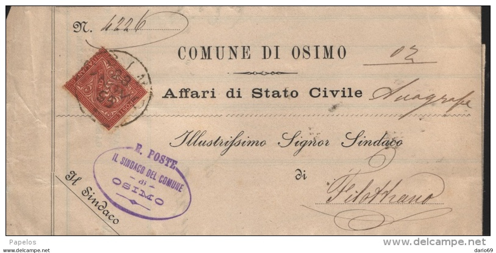1899  LETTERA CON ANNULLO  OSIMO ANCONA - Marcophilie