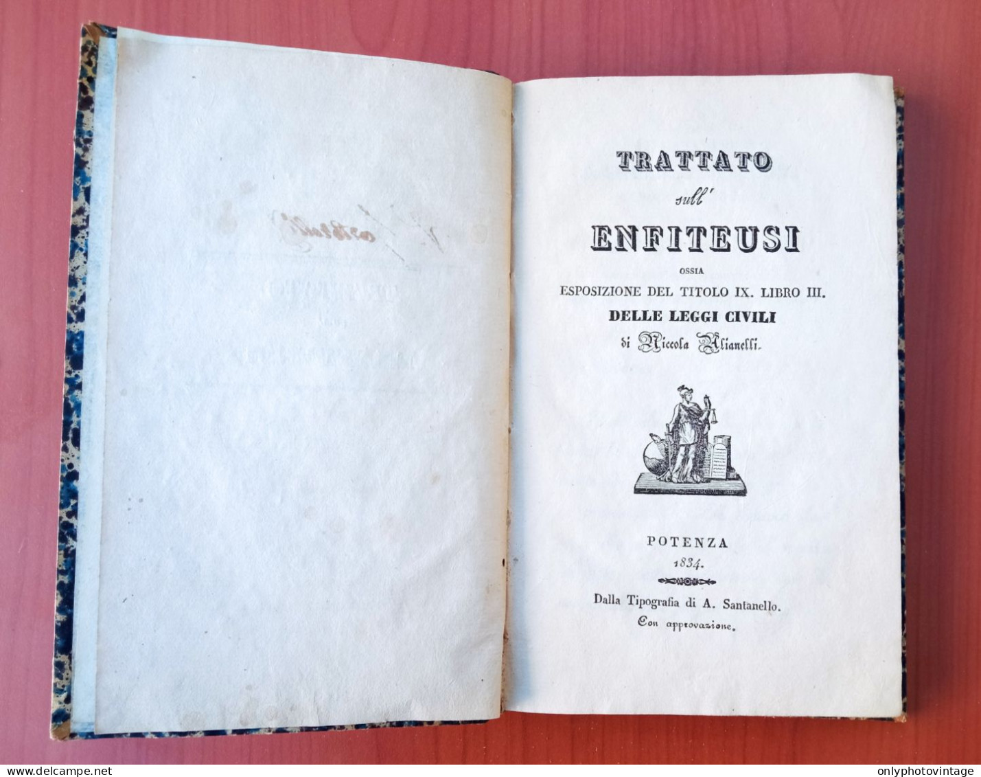 Trattato Sull'Enfiteusi, Piccola Alianelli, Potenza 1834, A. Santanello, Libro Antico - Alte Bücher