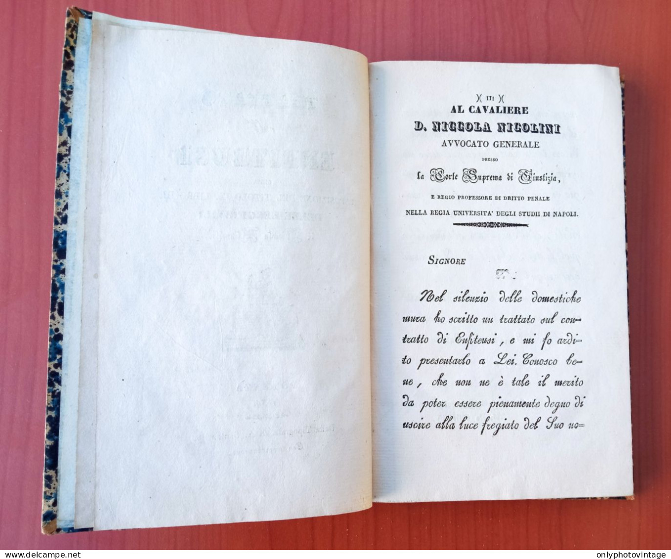 Trattato Sull'Enfiteusi, Piccola Alianelli, Potenza 1834, A. Santanello, Libro Antico - Libros Antiguos Y De Colección