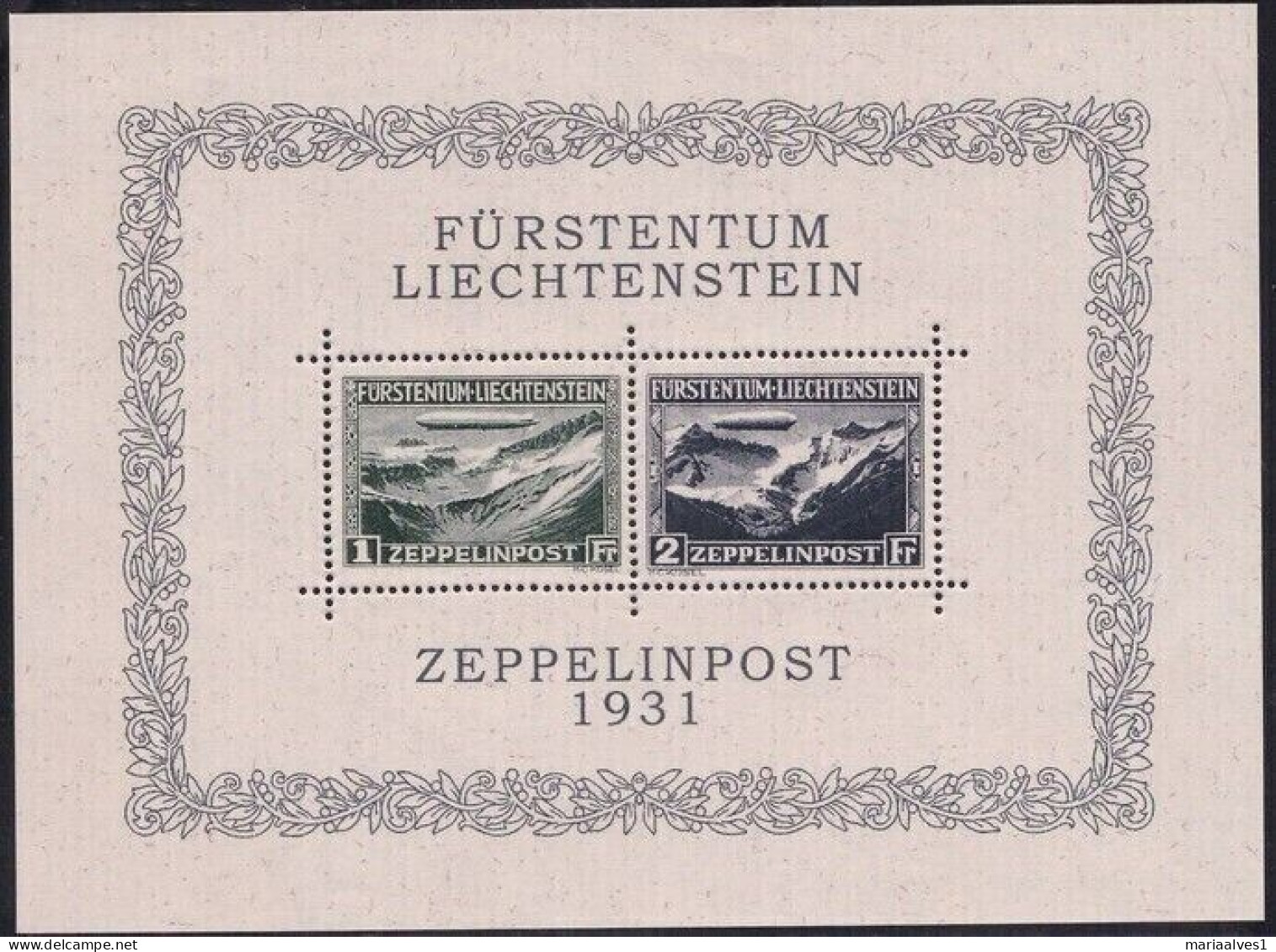 Liechtenstein 1931 Zeppelin Airmail Sheet MNH - Blocks & Sheetlets & Panes