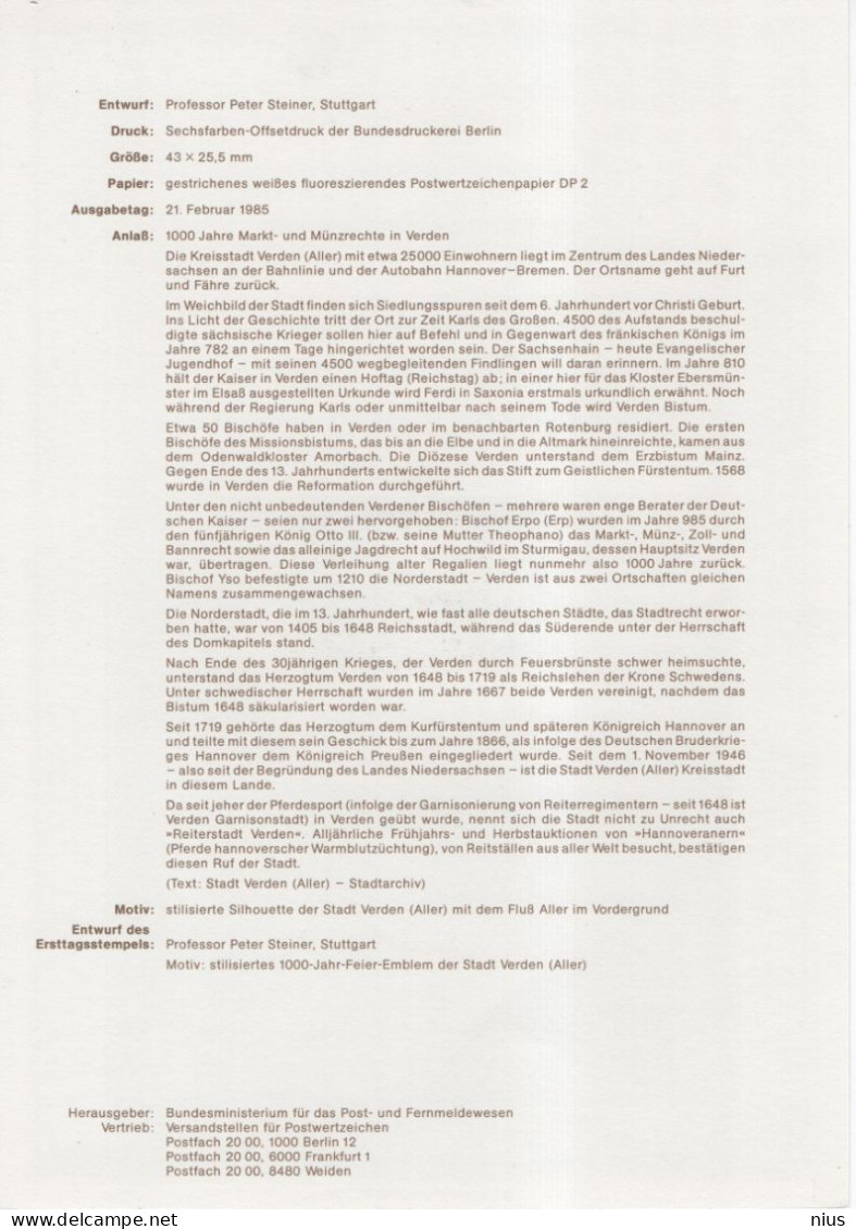 Germany Deutschland 1985-06 1000 Jahre Markt Und Munzrechte In Verden, Canceled In Bonn - 1981-1990
