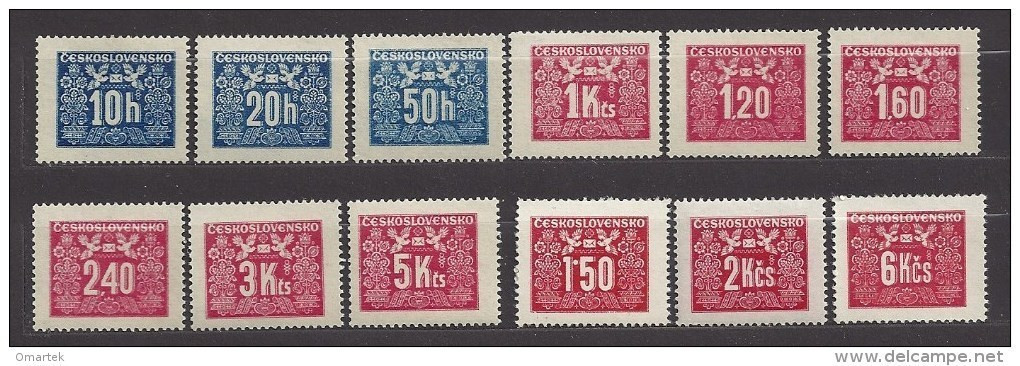 Czechoslovakia 1946, 1948 MNH ** Mi 67-78 Sc J70-81 POSTAGE DUE Complete. PORTOMARKEN. Tschechoslowakei - Ungebraucht