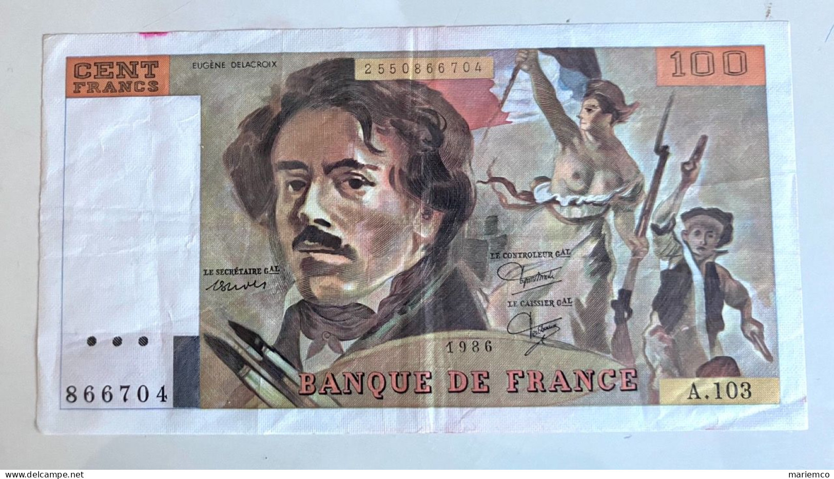 France BILLET 100 Frs Delacroix 1986 A .103 - 100 F 1978-1995 ''Delacroix''