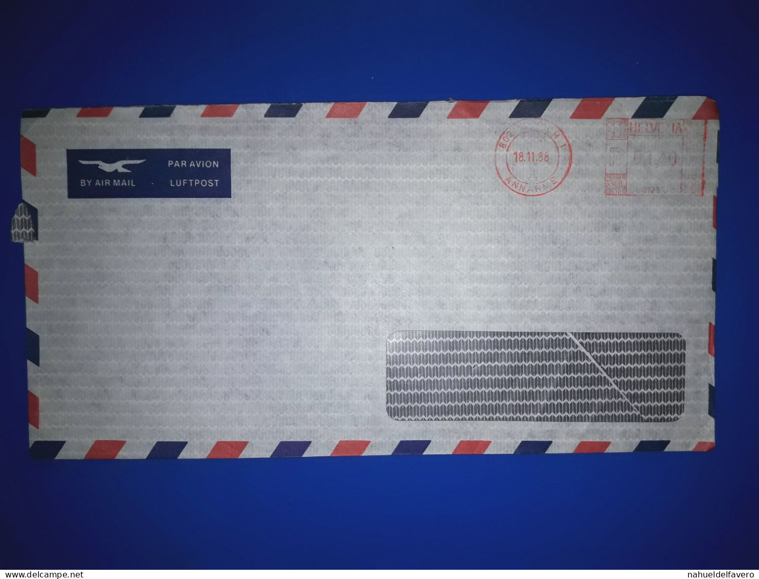 HELVETIA, Enveloppe D'air Diffusée Avec Affranchissement Mécanique. Année 1988. - Used Stamps