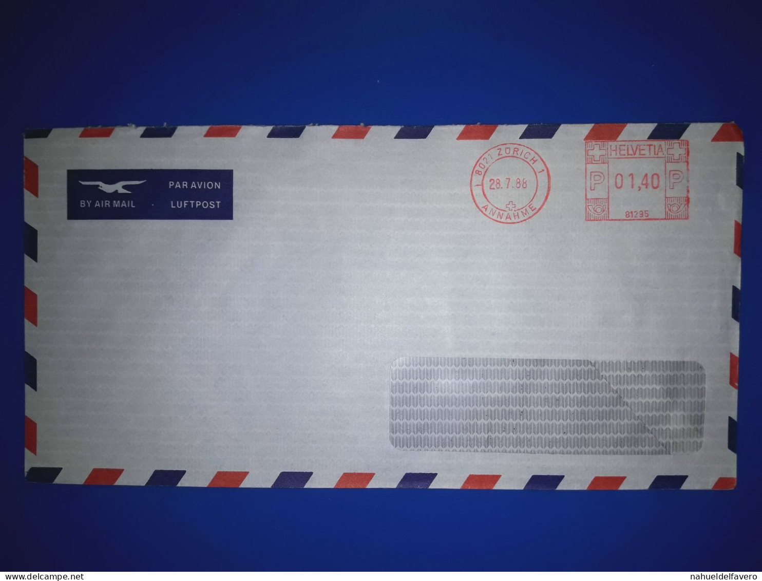 HELVETIA, Enveloppe D'air Diffusée Avec Affranchissement Mécanique. Année 1988. - Used Stamps