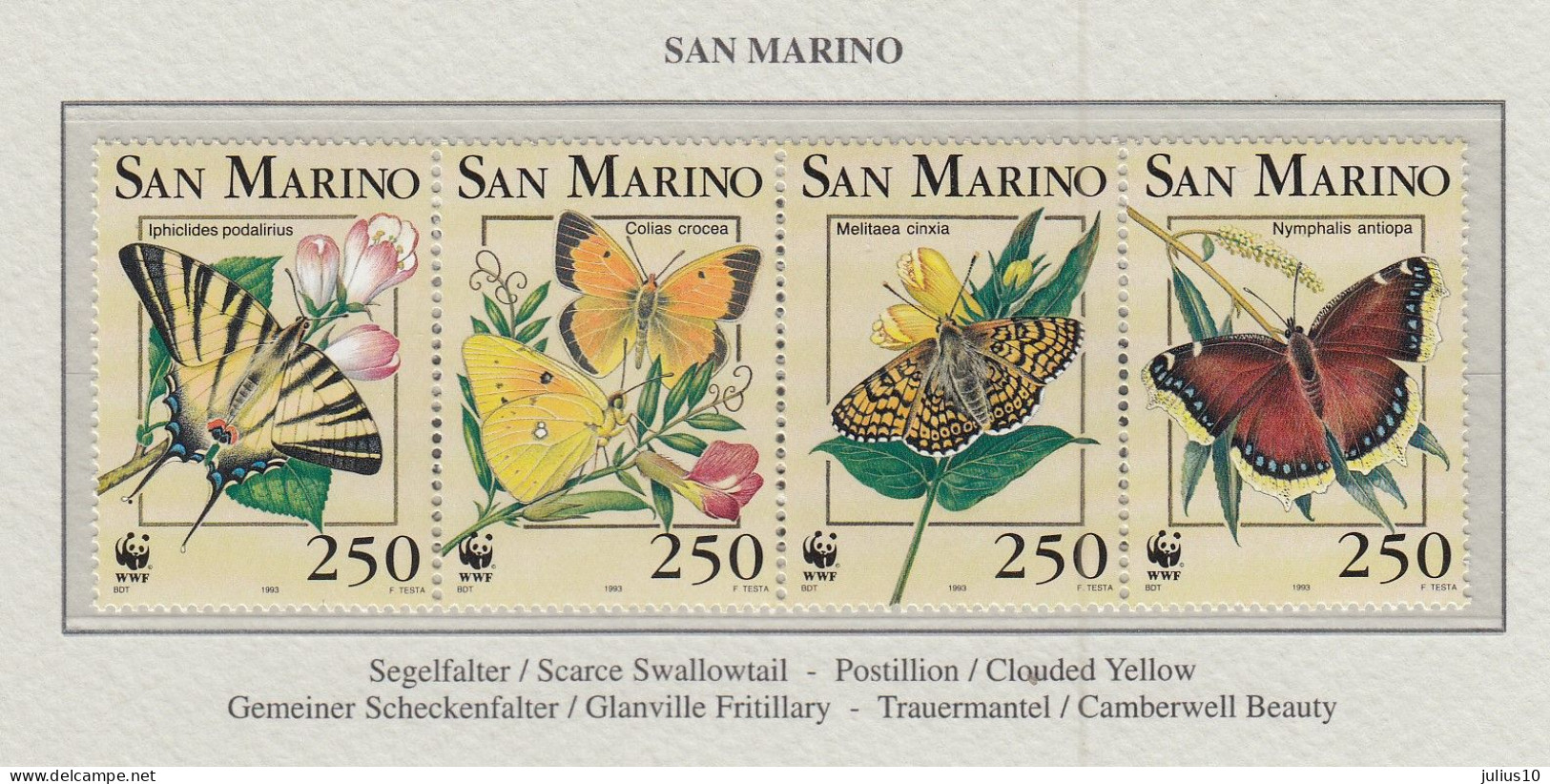 SAN MARINO 1993 WWF Butterflies Mi 1535-1538 MNH(**) Fauna 822 - Schmetterlinge