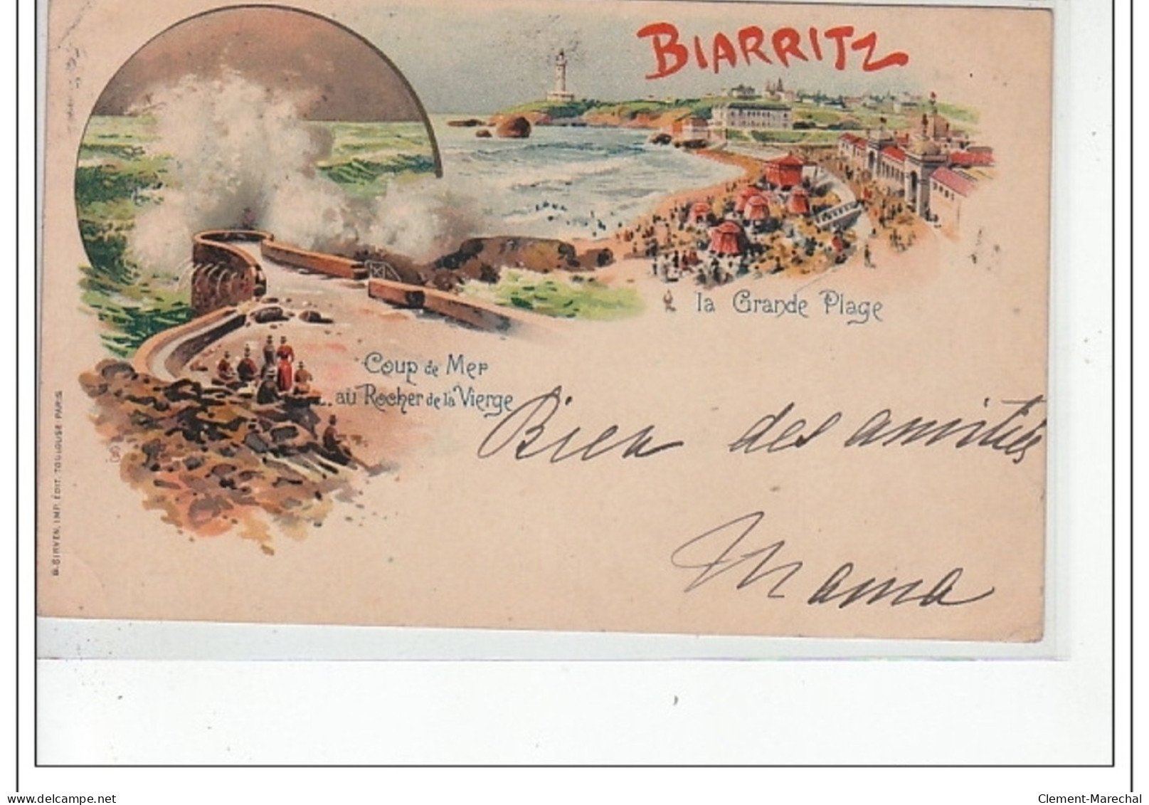 BIARRITZ - La Grande Plage - Coup De Mer Au Rocher De La Vierge - Très Bon état - Biarritz