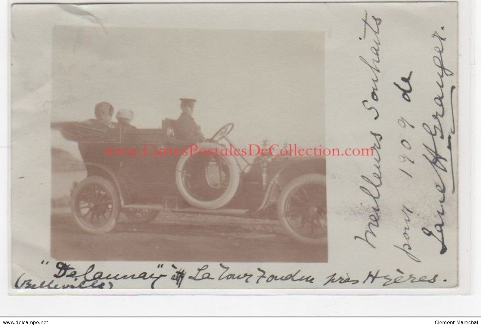 Carte Photo D'une Automobile DELAUNAY Aux Environs De Hyeres En 1909 -  Bon état (un Pli) - Hyeres