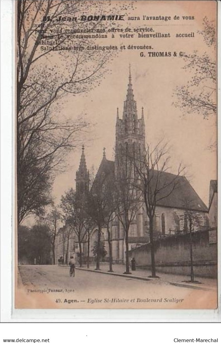 AGEN - Eglise Saint  Hilaire Et Boulevard Scaliger  - Très Bon état - Agen