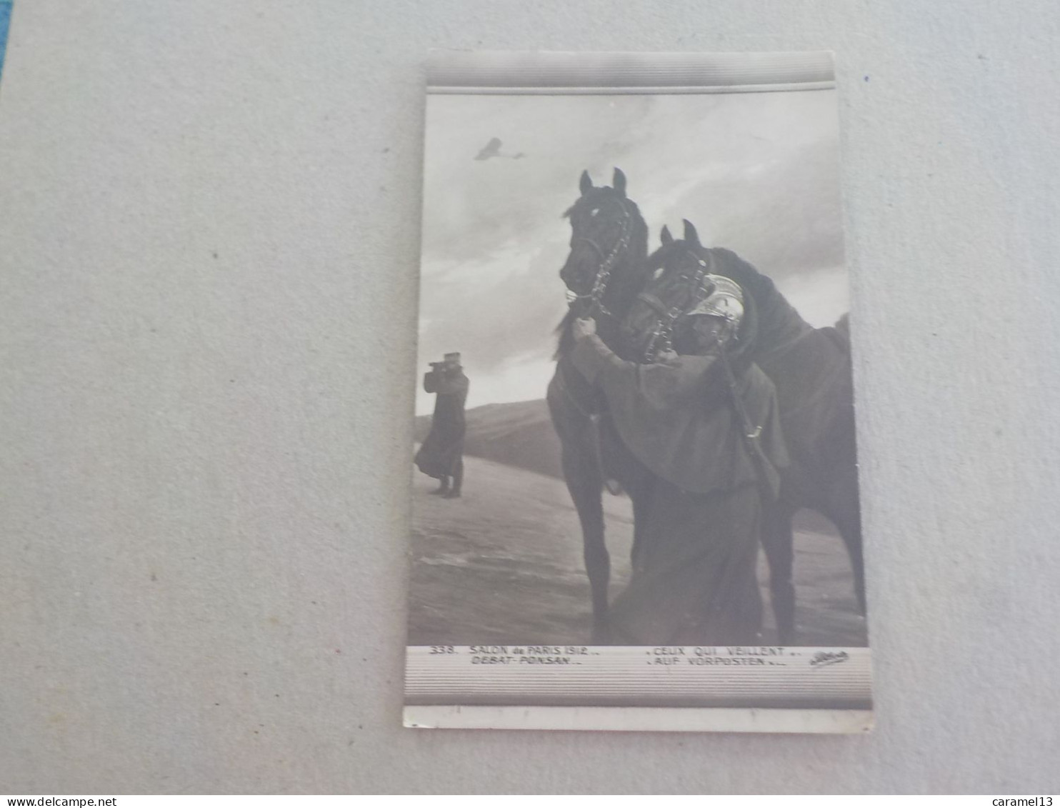 CPSM -  AU PLUS RAPIDE - CHEVAUX - PEINTURE DE DEBAT PONSAN - CEUX QUI VEILLENT -  VOYAGEE 1914 NON TIMBREE - FORMAT CPA - Pferde
