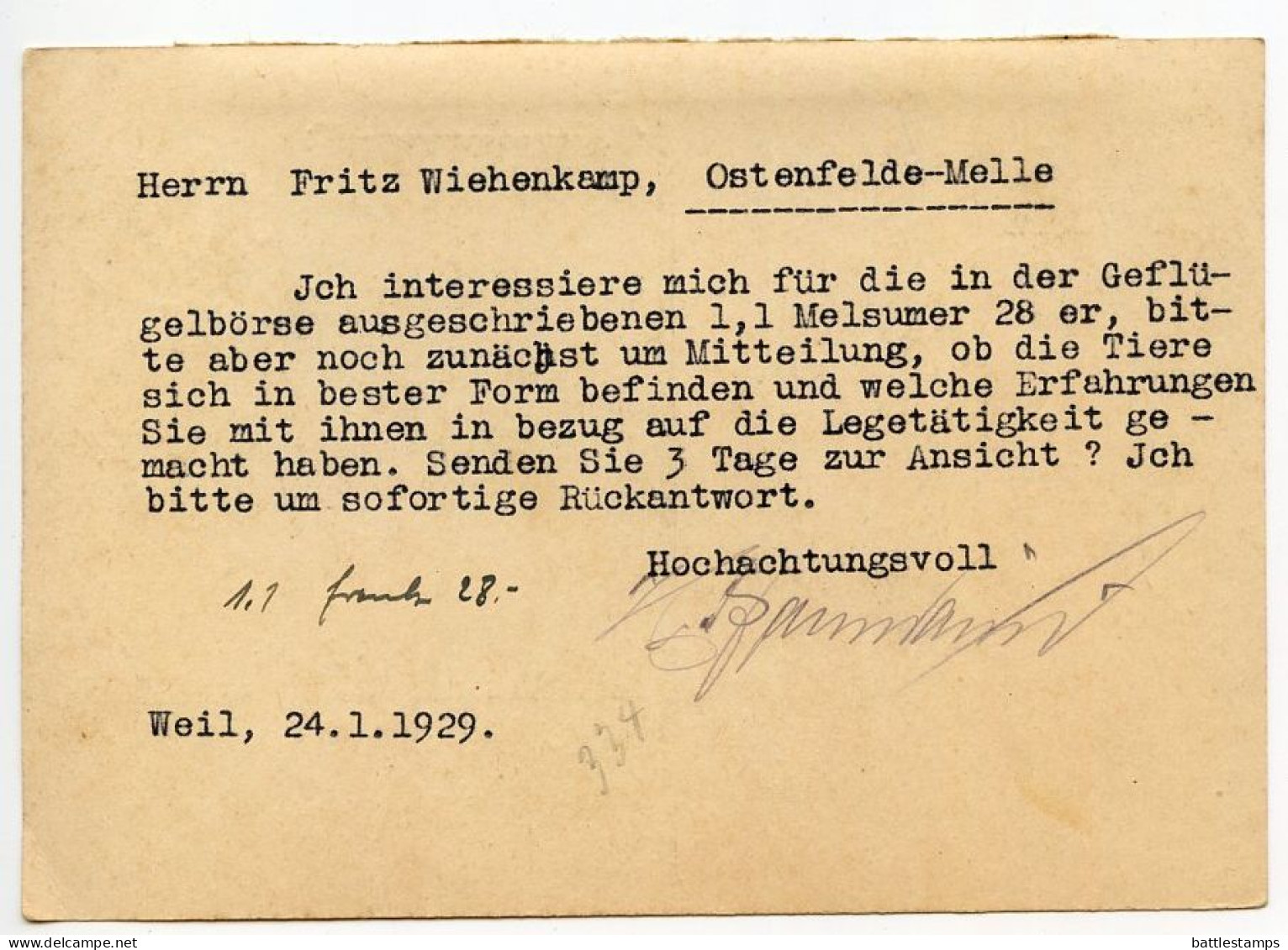 Germany 1929 Postcard; Lörrach - Hellmut Baumann To Ostenfelde; 8pf. Friedrich Ebert; Telephone Slogan Cancel - Covers & Documents