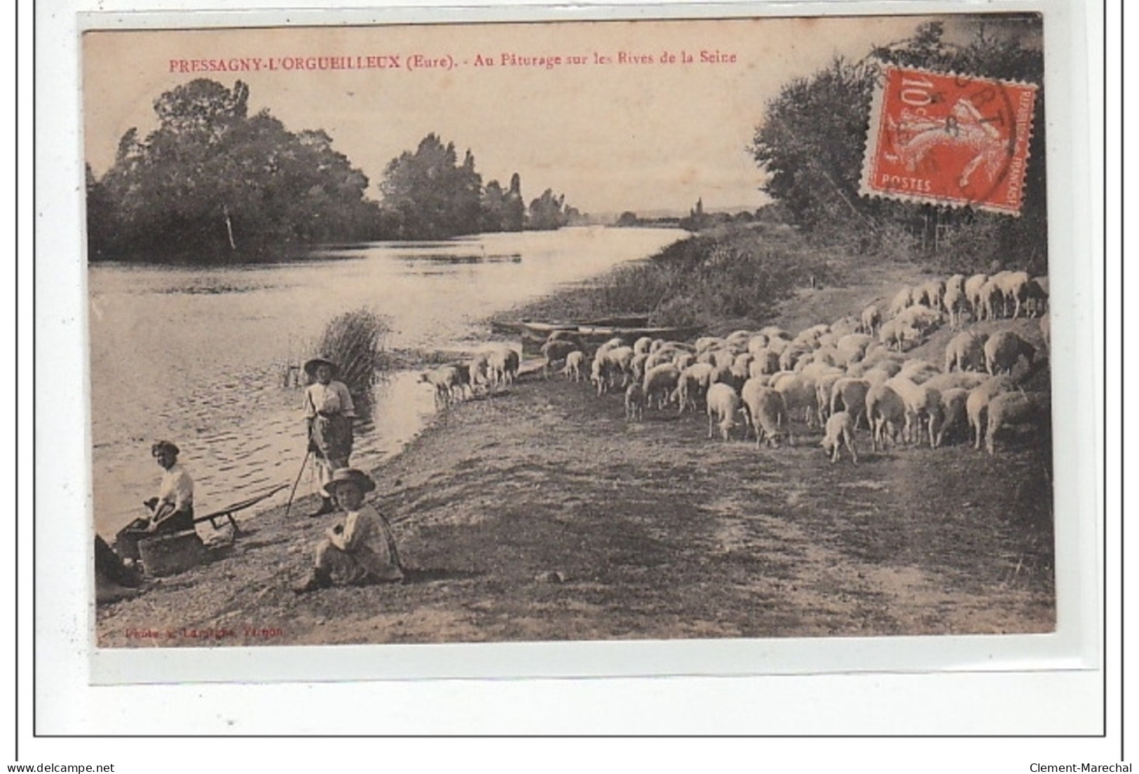 PRESSAGNY-L4ORGUEILLEUX : Au Paturage Sur Les Rives De La Seine (berger) - Tres Bon Etat - Lyons-la-Forêt