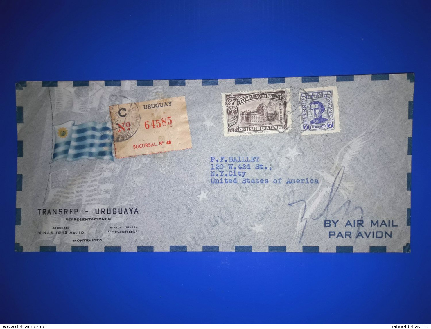 URUGUAY, Enveloppe Aérienne Envoyée à New York, États-Unis, Avec Une Variété De Timbres-poste. Année 1949. - Uruguay