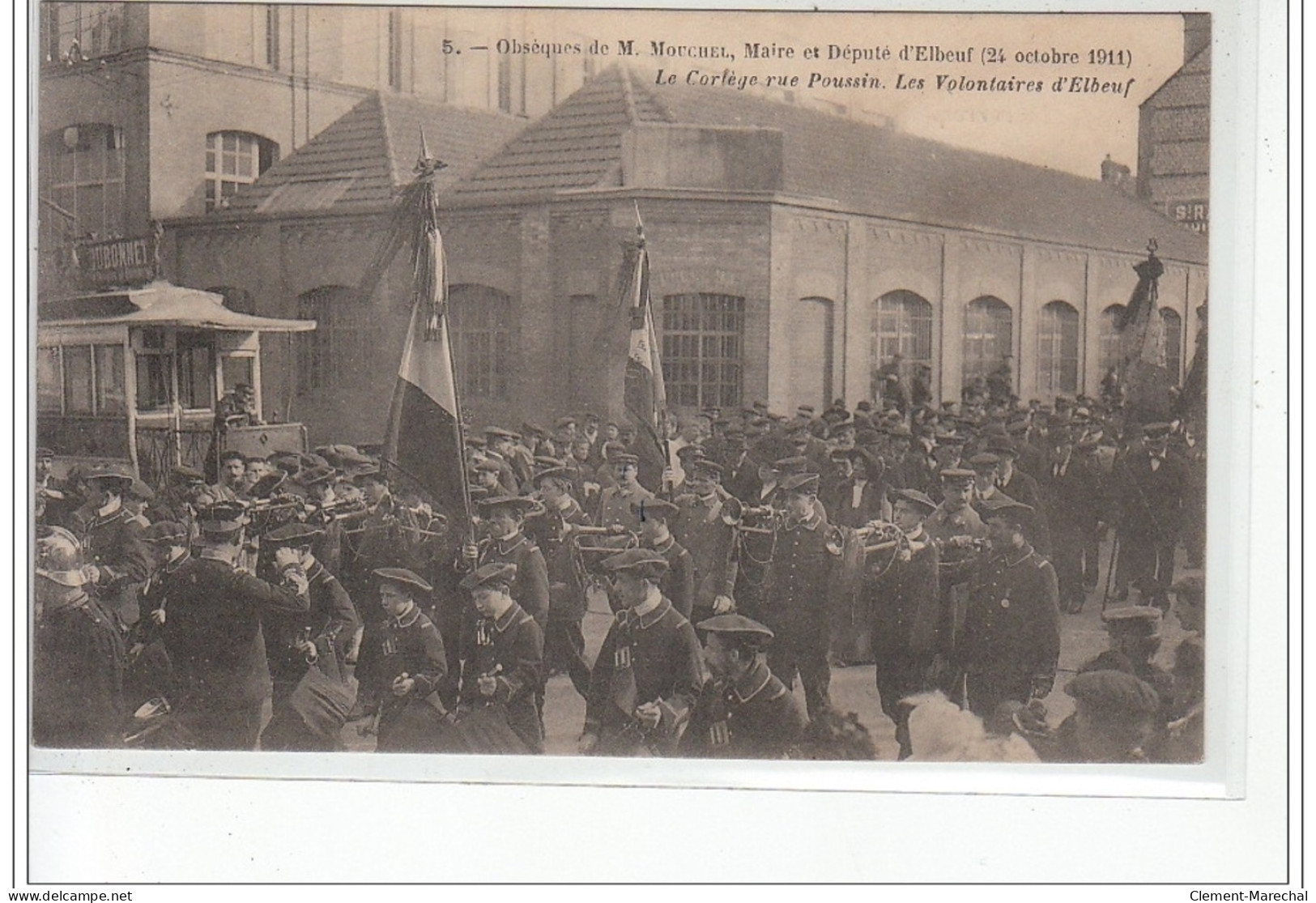 Obsèques De M. Mouchel, Maire Et Député D'ELBEUF (1911) - Le Cortège Rue Poussin,les Volontaires D'Elbeuf- Très Bon état - Elbeuf