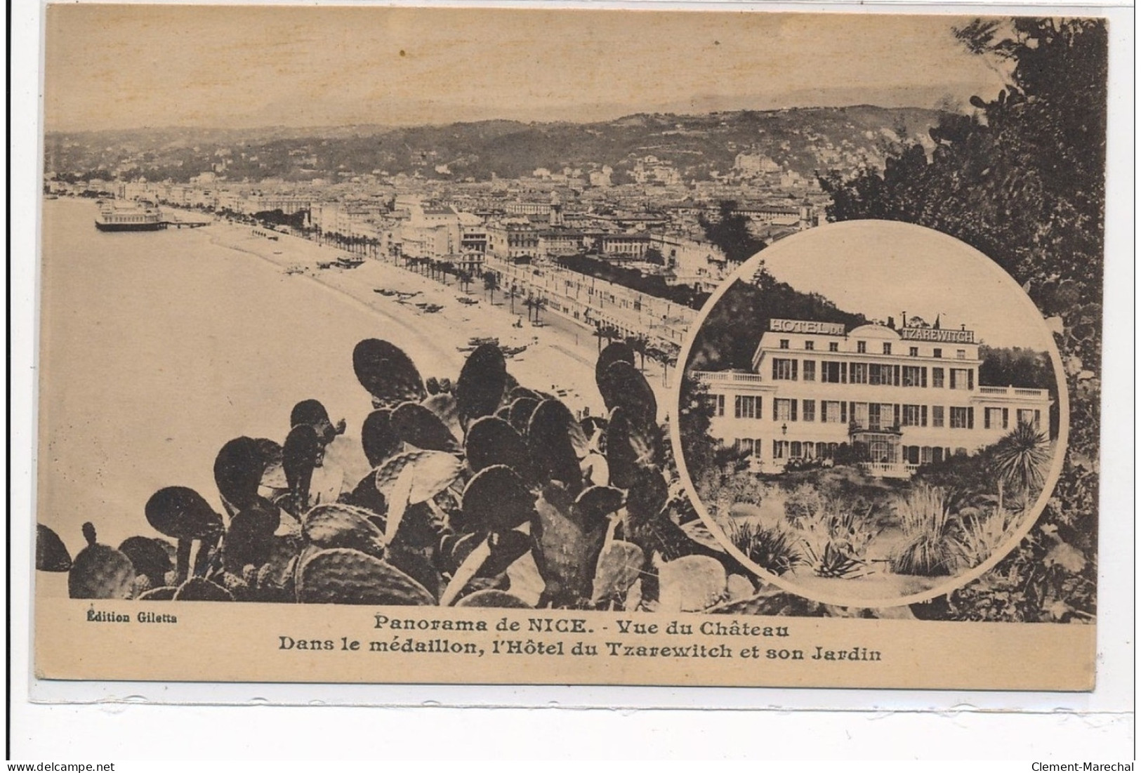 NICE : Panorama De Nice, Vue Du Chateau Dans Le Medaillon L'hotel Du Tzarewitch Et Son Jardin - Tres Bon Etat - Other & Unclassified