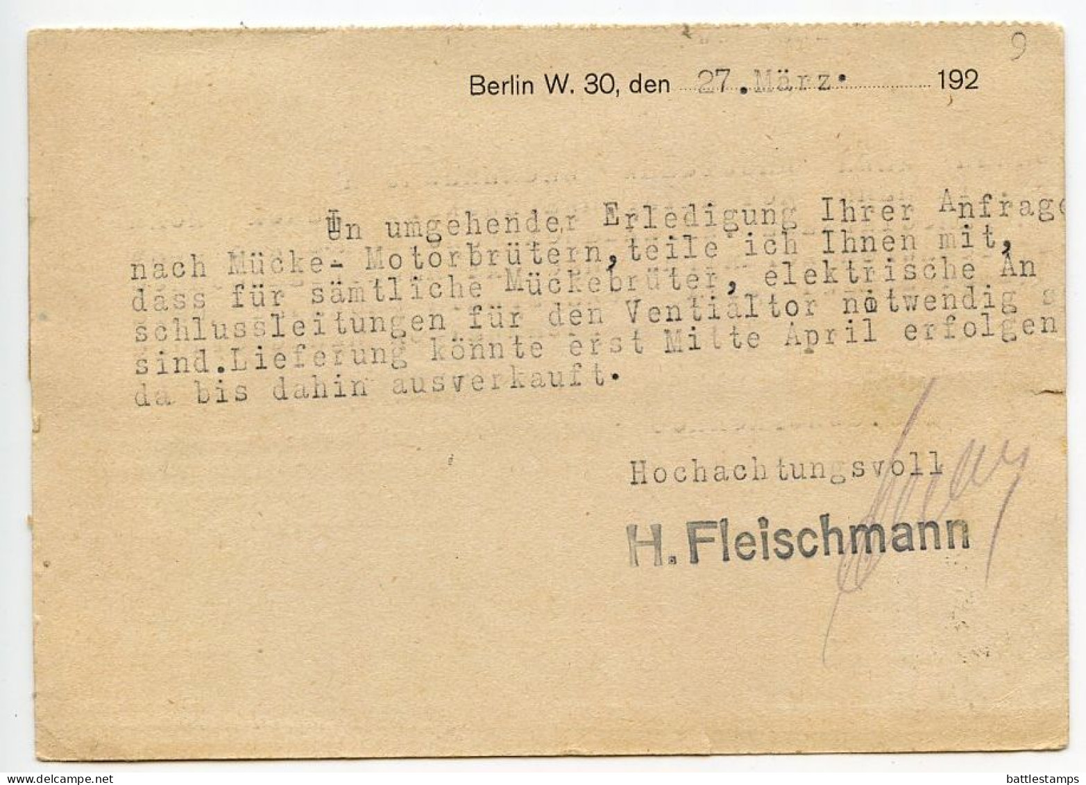 Germany 1929 Postcard; Berlin-Charlottenburg - H. Fleischmann; 8pf. Friedrich Ebert; Berlin Festspiel Slogan Cancel - Covers & Documents