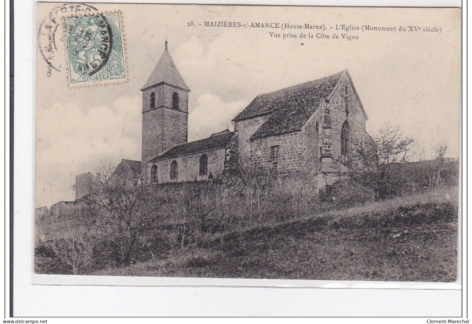 MANZIERES-sur-AMANCE : L'eglise (monument Du XVe Siecle), Vue Prise De La Cote De Vigne - Tres Bon Etat - Otros & Sin Clasificación