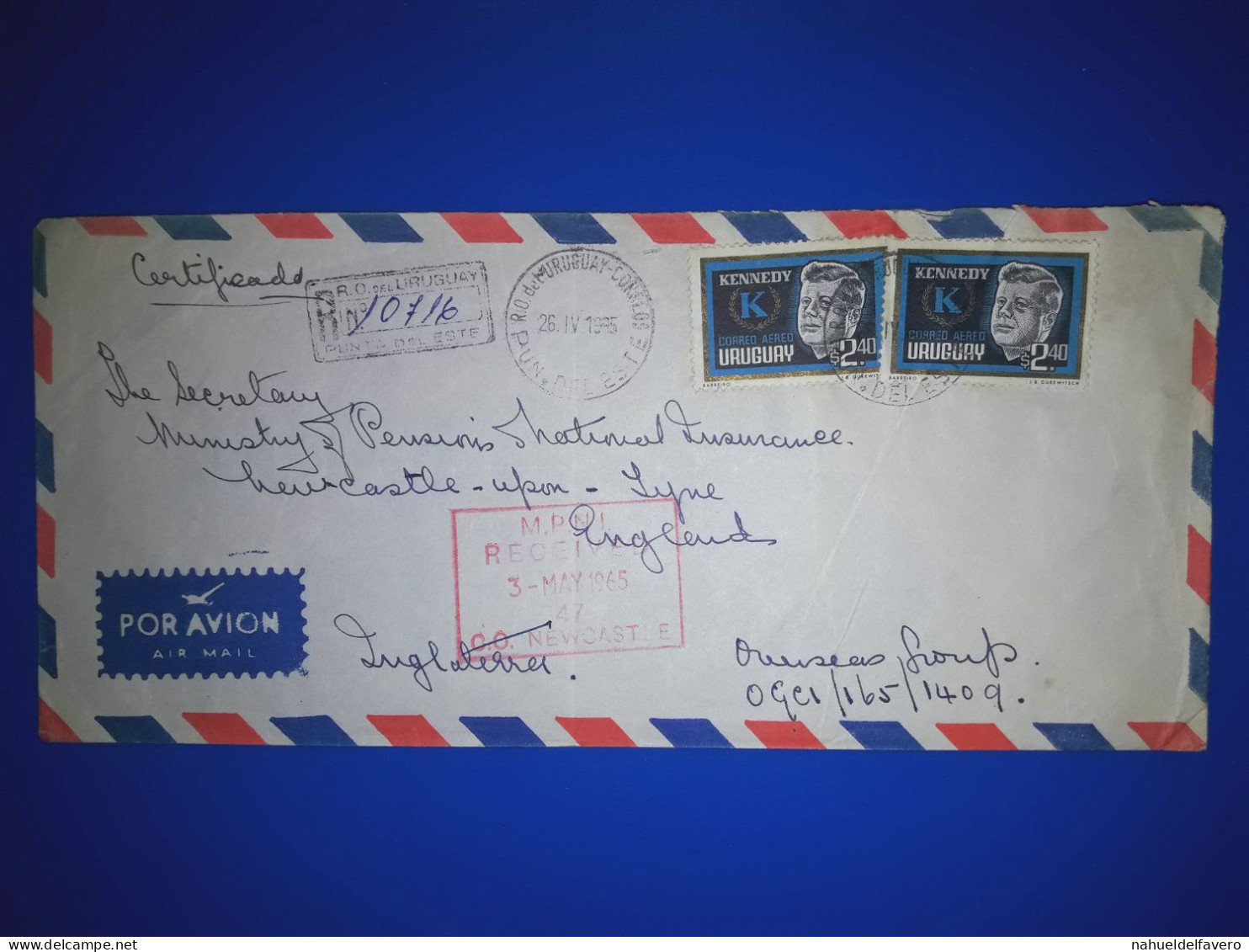 URUGUAY, Enveloppe Aérienne Distribuée En Angleterre, Avec Une Variété De Timbres-poste. Année 1985. - Uruguay