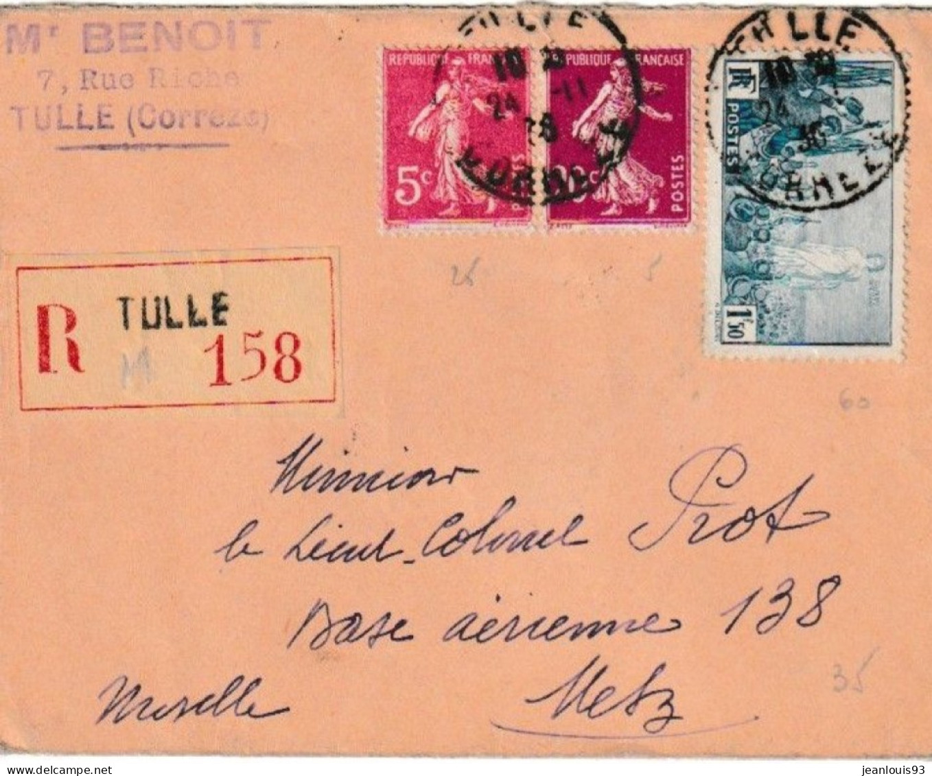 FRANCE - LETTRE RECOMMANDEE TULLE POUR METZ 1936 - Lettres & Documents