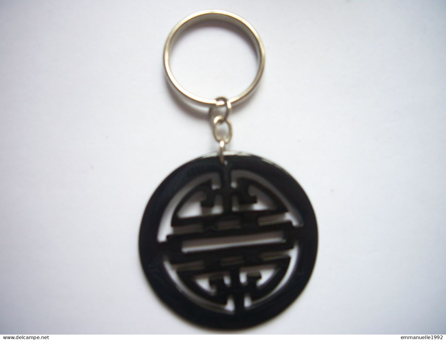 Porte-clé En Corne Sculptée Marron-noir Asie Signe Chinois De Calligraphie Longévité Et Bonheur - Key-rings