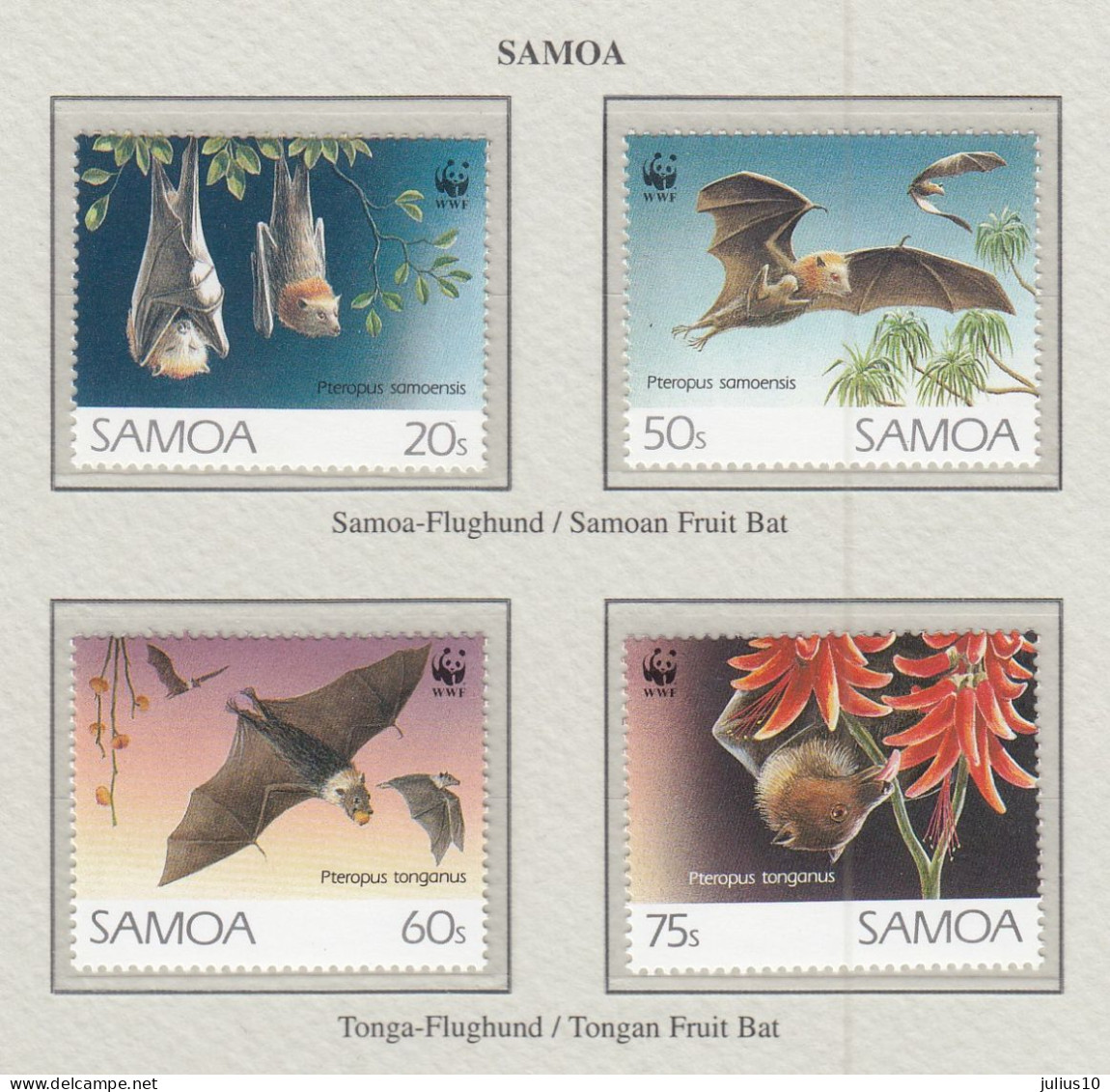 SAMOA 1993 WWF Bats Mi 754-757 MNH(**) Fauna 828 - Fledermäuse