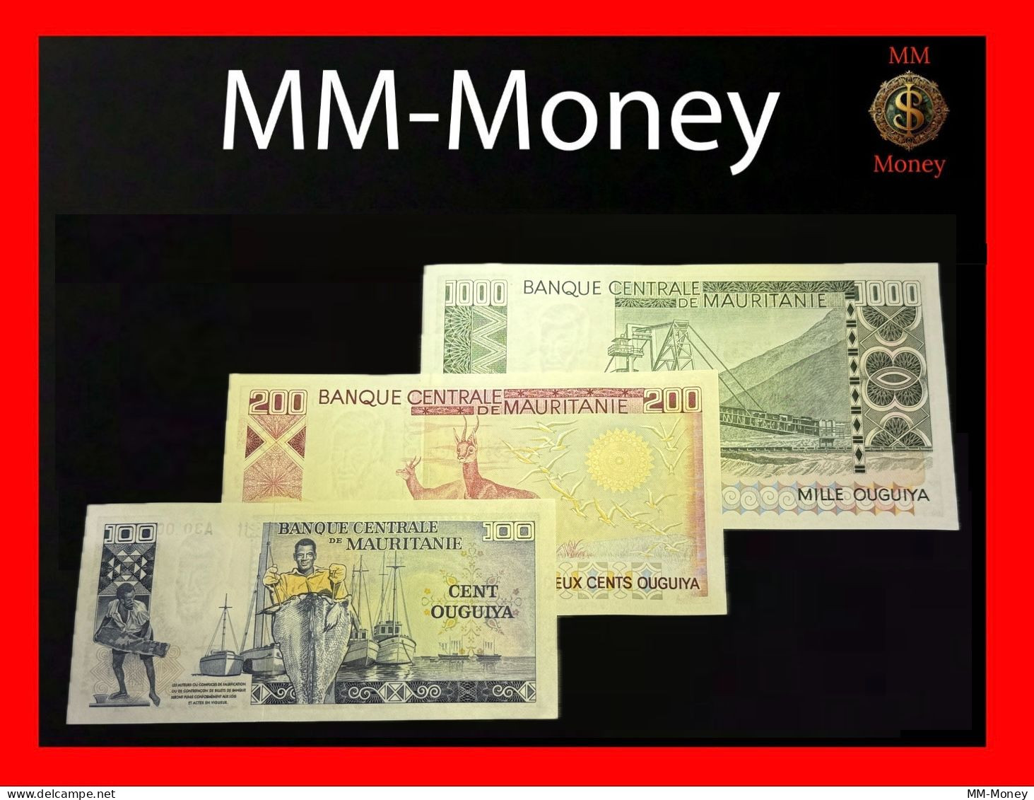 MAURITANIA 100-200-1000 Ouguiya 1975 - 1977 P. 3A - 3B - 3C *unissued Set Of 3 Notes Matching Serial Numbers*   UNC - Mauritanie