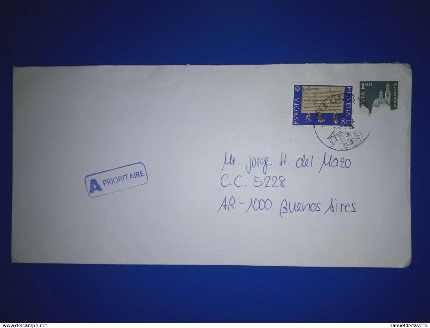 HELVETIA, Enveloppe Prioritaire Distribuée Par Avion à Buenos Aires, Argentine, Avec Une Variété De Timbres-poste. Année - Usati