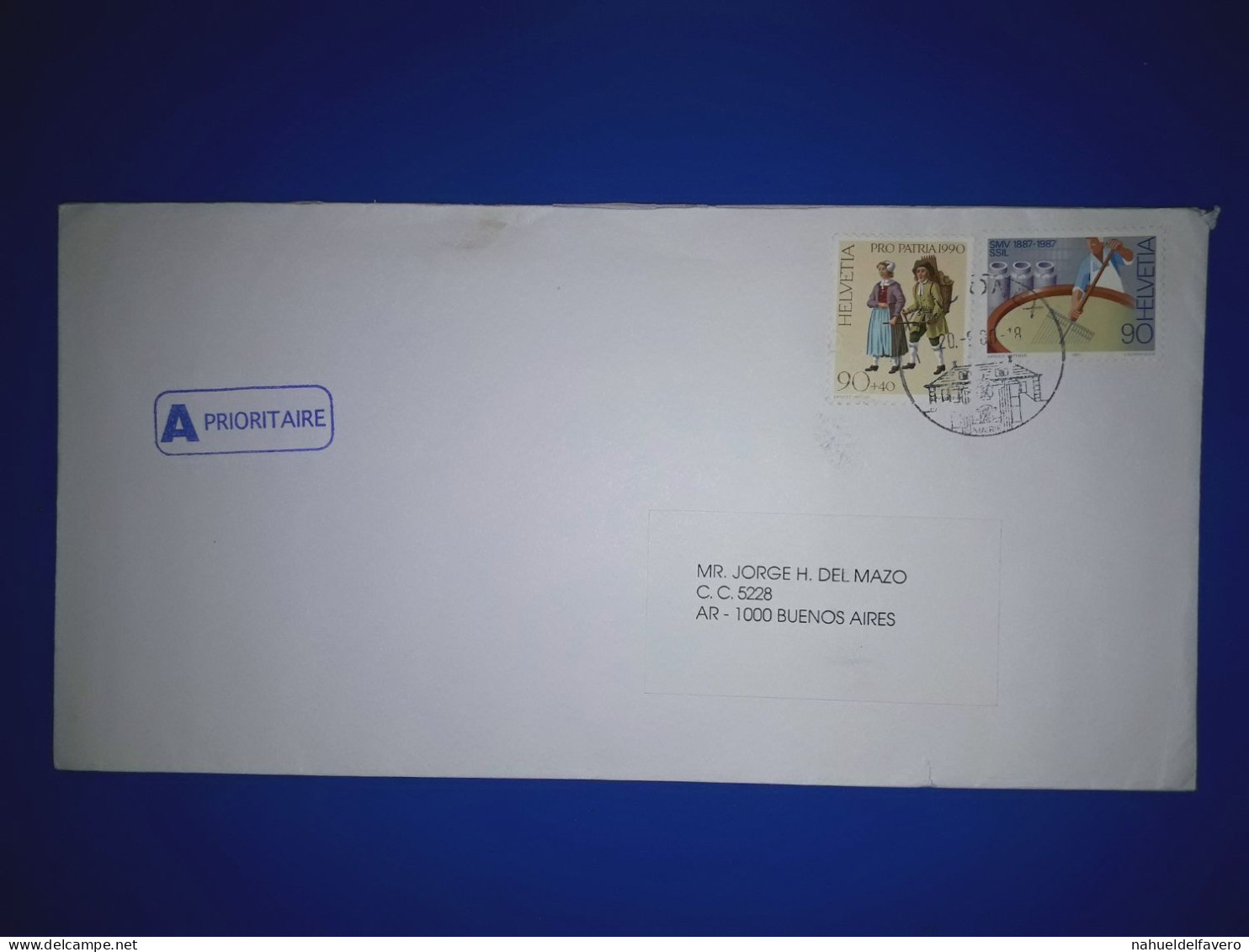 HELVETIA, Enveloppe Prioritaire Distribuée Par Avion à Buenos Aires, Argentine, Avec Une Variété De Timbres-poste. Année - Used Stamps