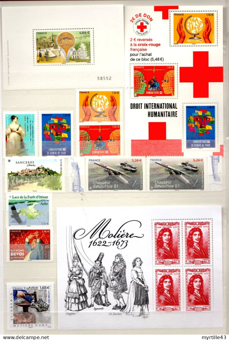 VENDU A LA FACIALE - Tous les timbres et blocs gommés de l'année 2022 inclus les 2 timbres affiches à 7€ Burelé et Paris