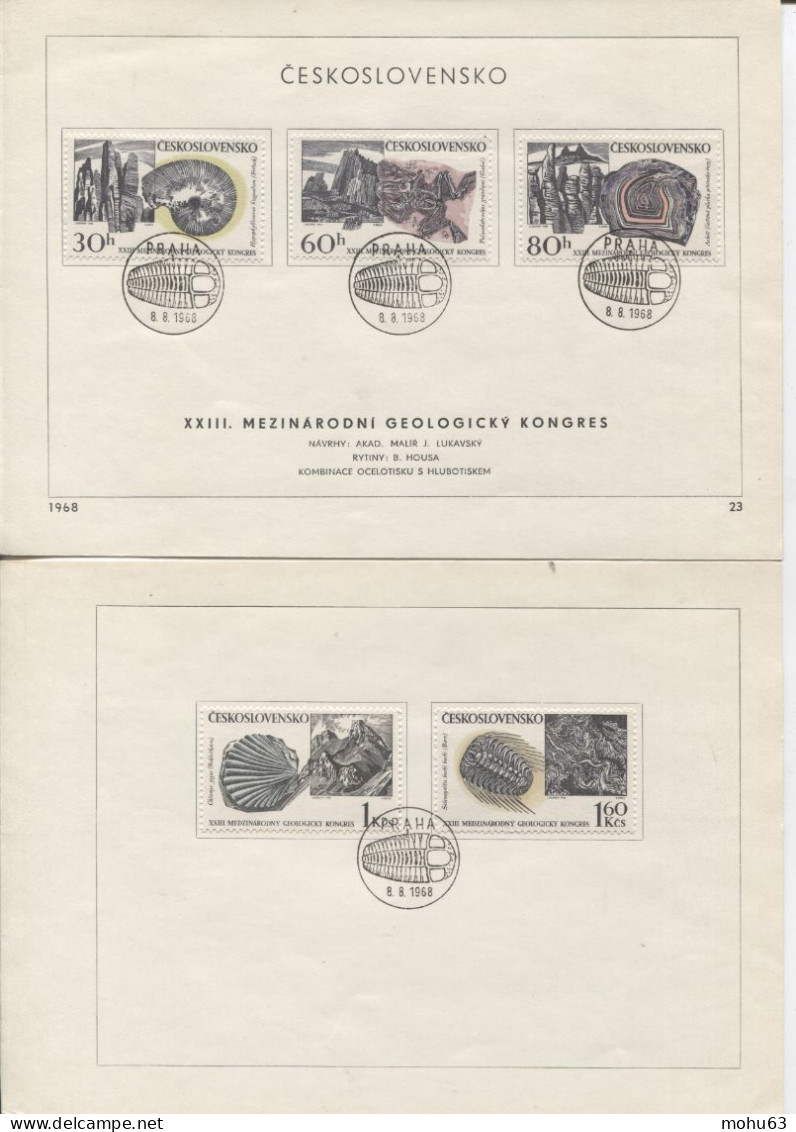 Tschechoslowakei # 1809-13 Ersttagsblatt Geologie Ammonit Trilobit Achat Muschelschale - Storia Postale