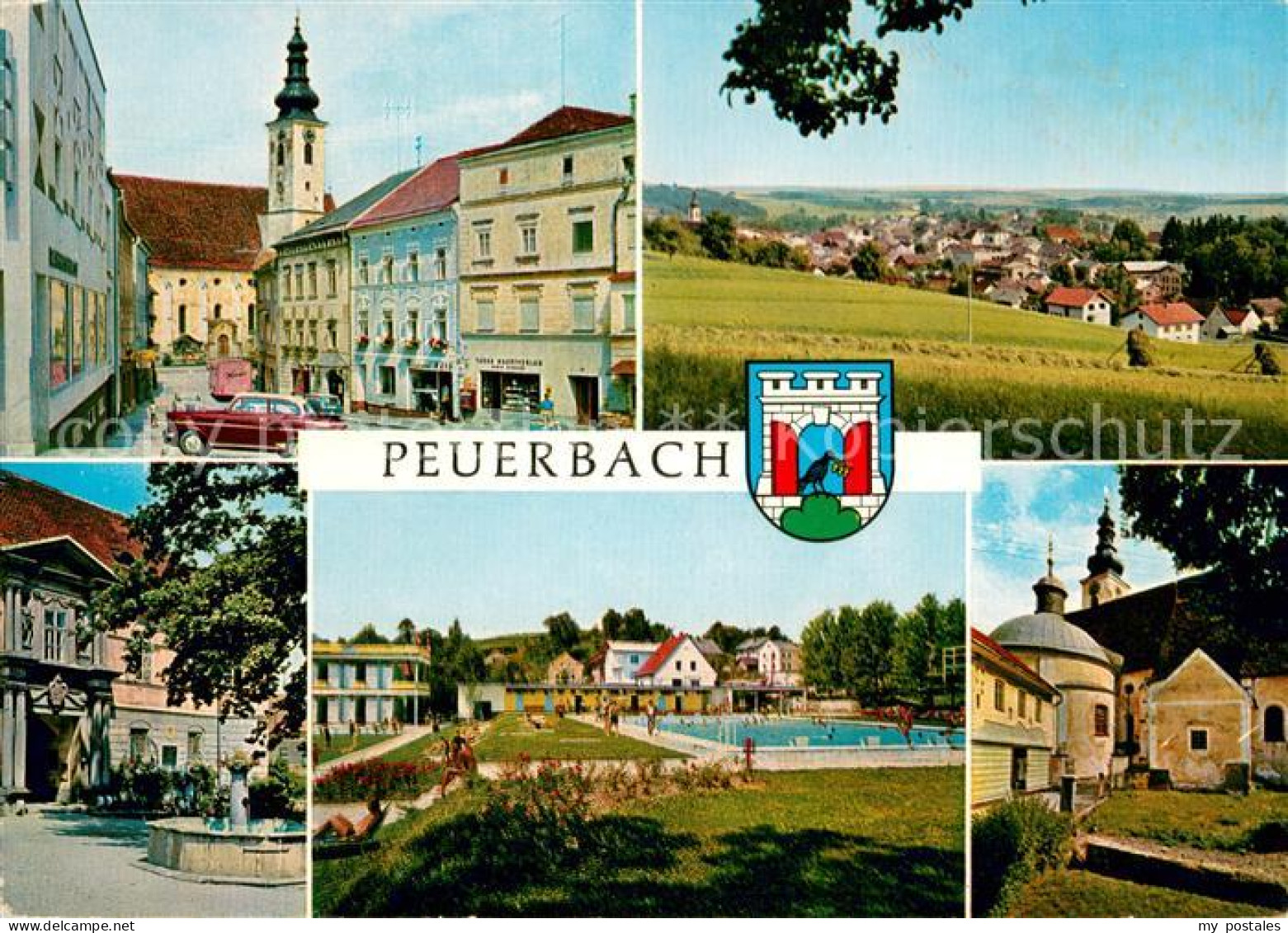 73631463 Peuerbach Pfarrkirche Ehem Schloss Brunnen Pool Panorama Peuerbach - Autres & Non Classés