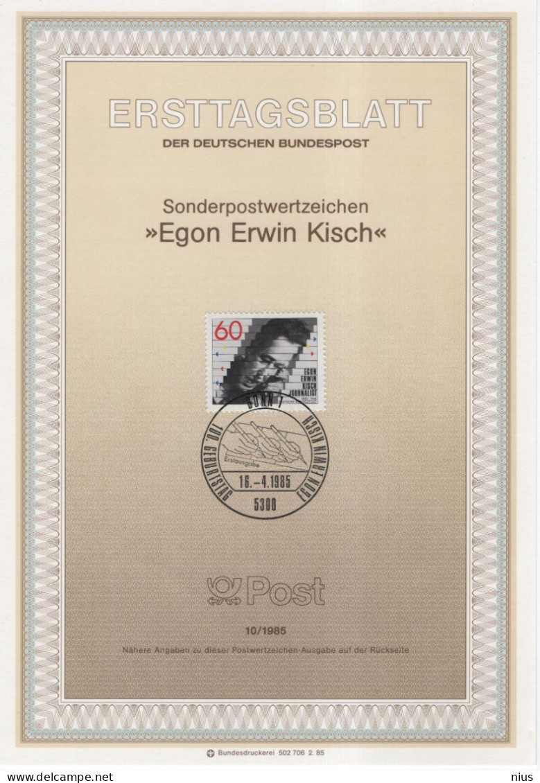 Germany Deutschland 1985-10 Egon Erwin Kisch, Journalist, Jewish, Canceled In Bonn - 1981-1990