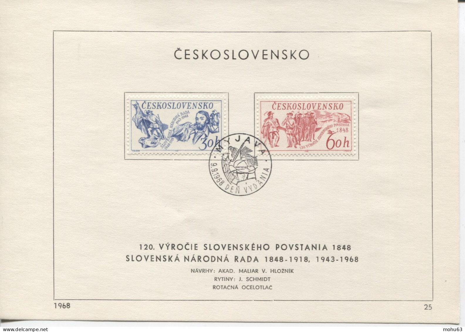 Tschechoslowakei # 1814-5 Ersttagsblatt Slowakischer Aufstand Nationalrat Josef Hurban Uz '1' - Storia Postale