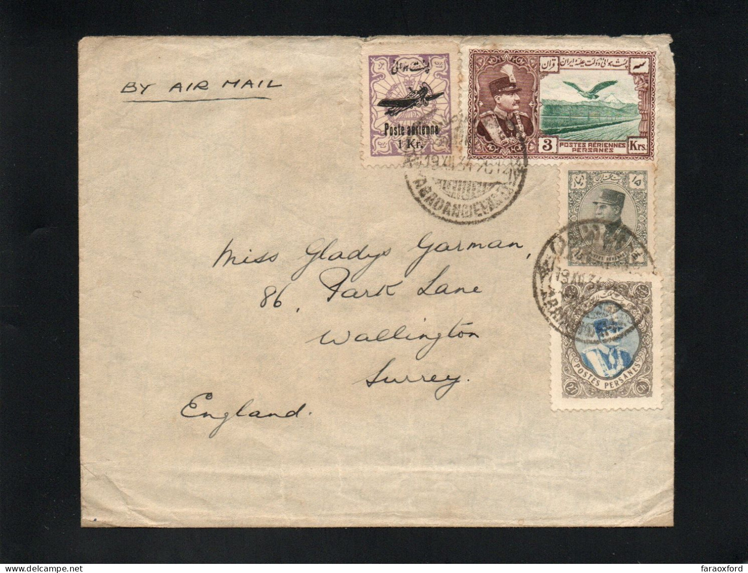 IRAN - ايران - PERSIA - 1934 - POSTAL HISTORY - HIGH VALUE AIR STAMPS ON COVER - WITH ABADAN CDS - Irán