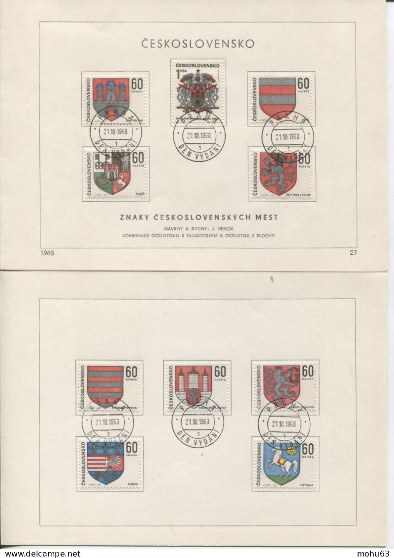 Tschechoslowakei # 1819-28 Ersttagsblatt Stadtwappen Neusohl Kaschau Aussig Pilsen Ostrau Uz '1' - Storia Postale