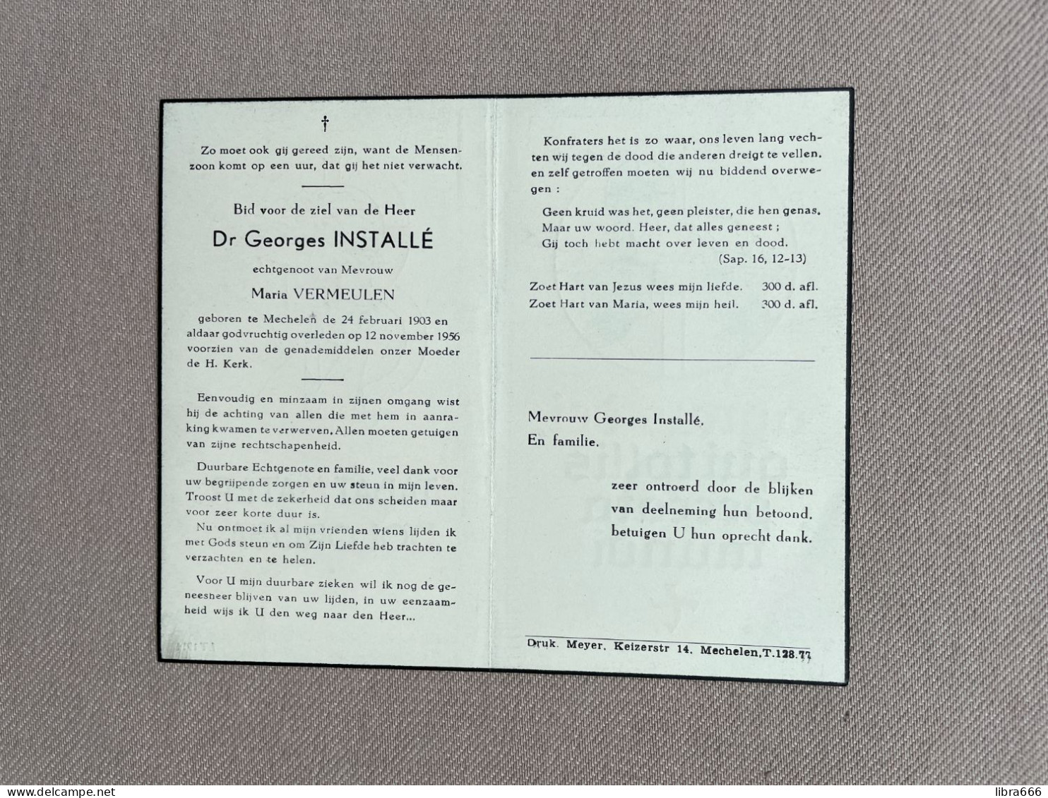 INSTALLÉ Georges °MECHELEN 1903 +MECHELEN 1956 - VERMEULEN - Obituary Notices